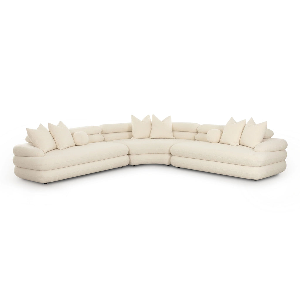 Lulu 3-Piece Cream Performance Boucle Modular Curved L-Sectional
