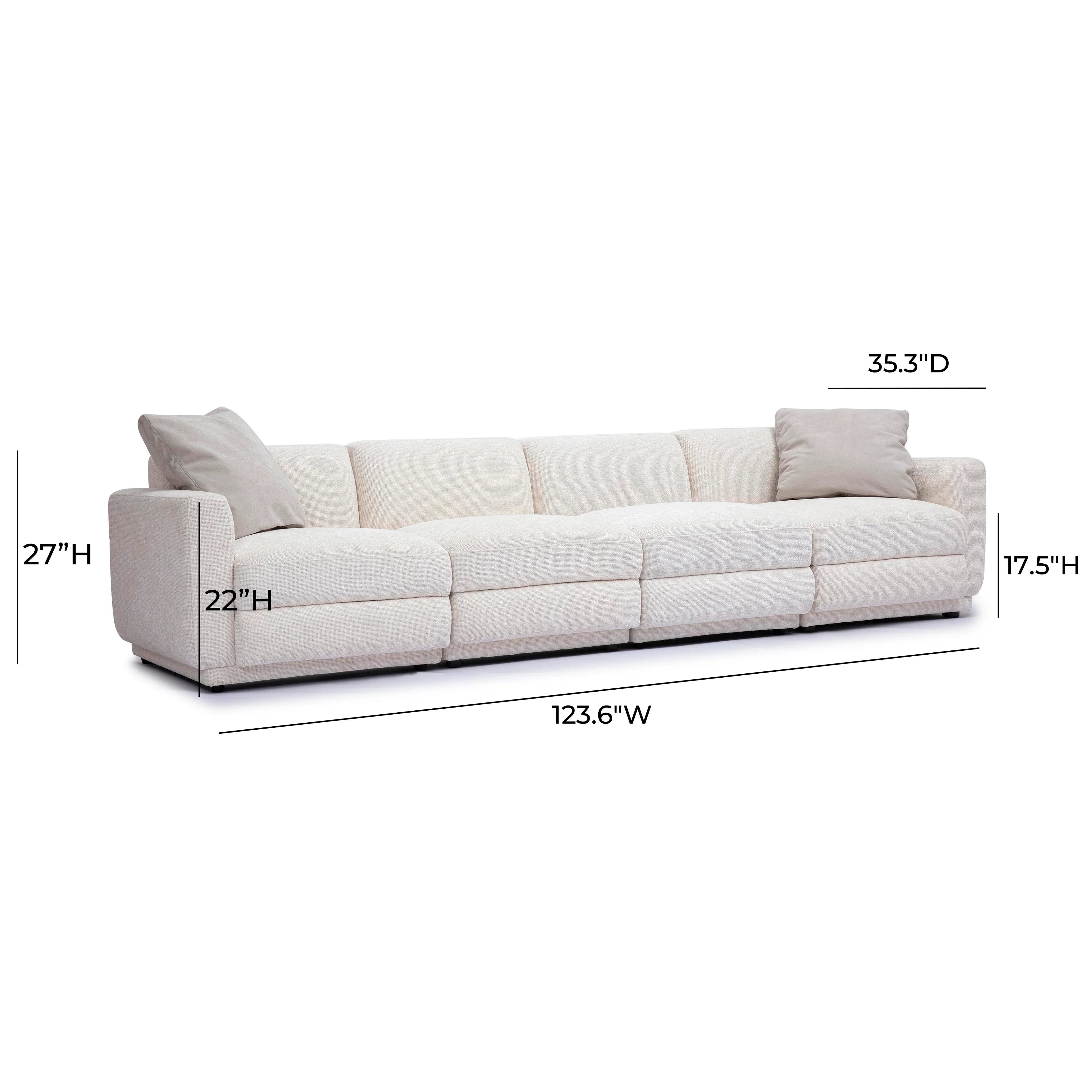 Perry 124" Cream Performance Chenille Modular Long Sofa