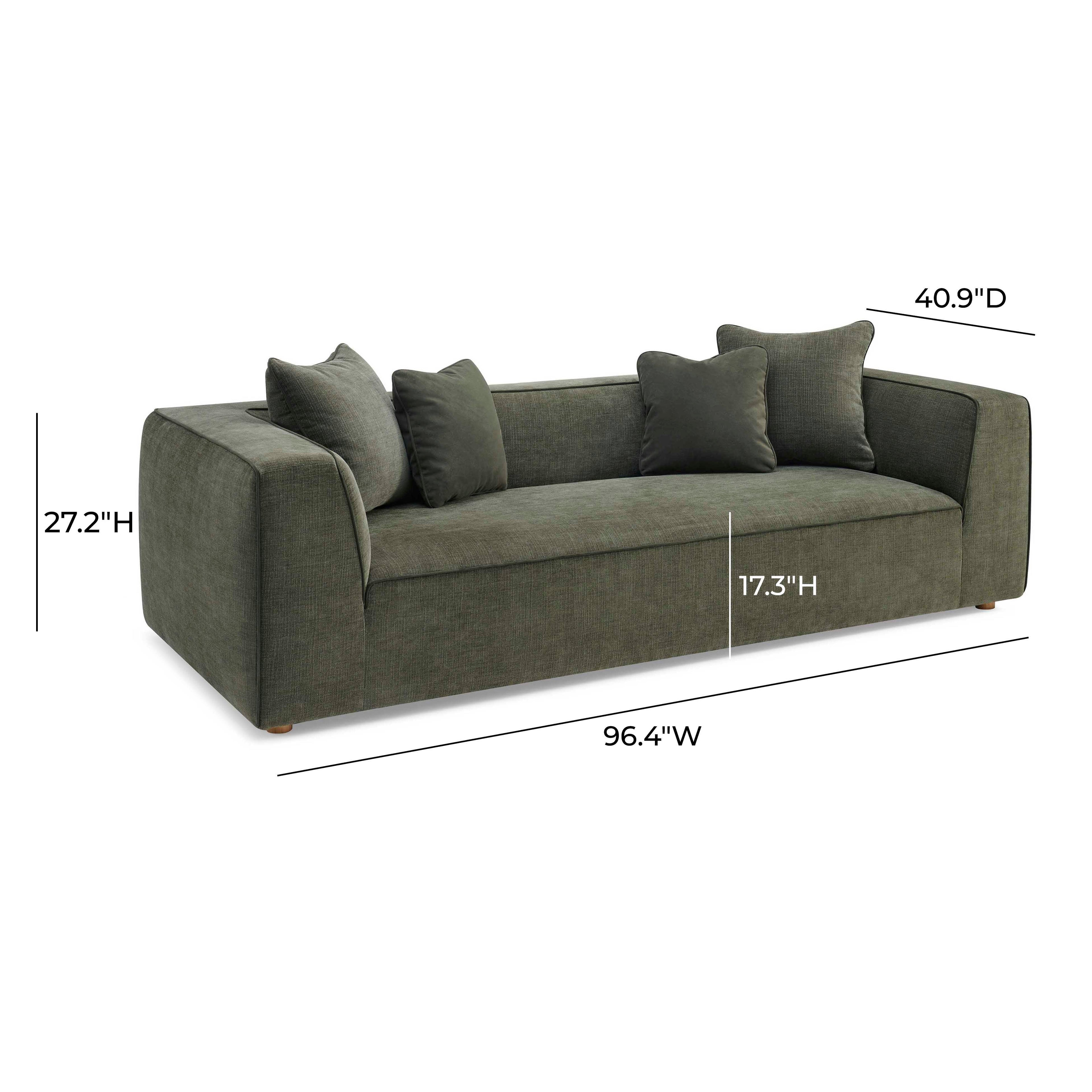 Tristine 96" Olive Green Upcycled Performance Basketweave Sofa