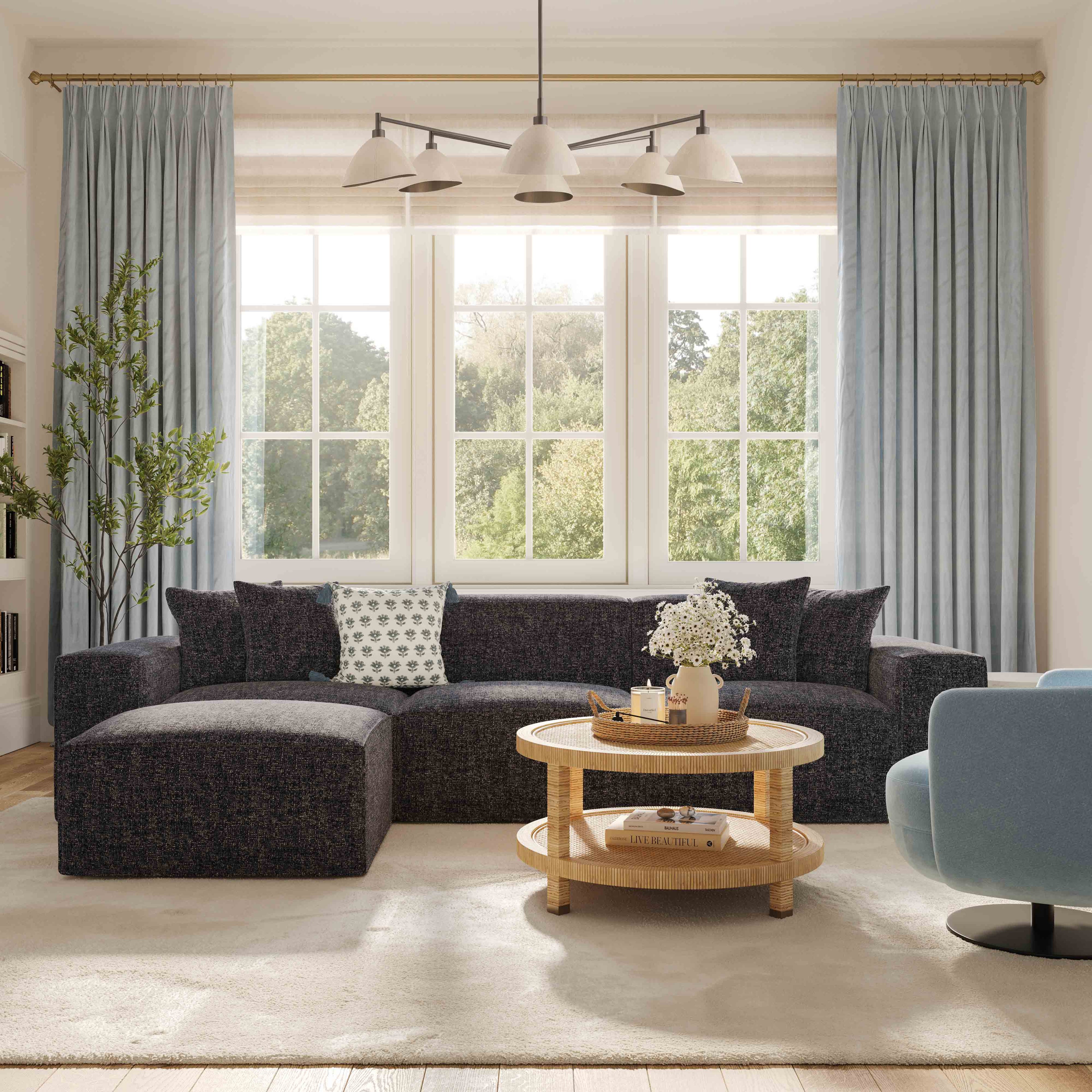 Mindy 84" Performance Chenille Basketweave Modular Loveseat