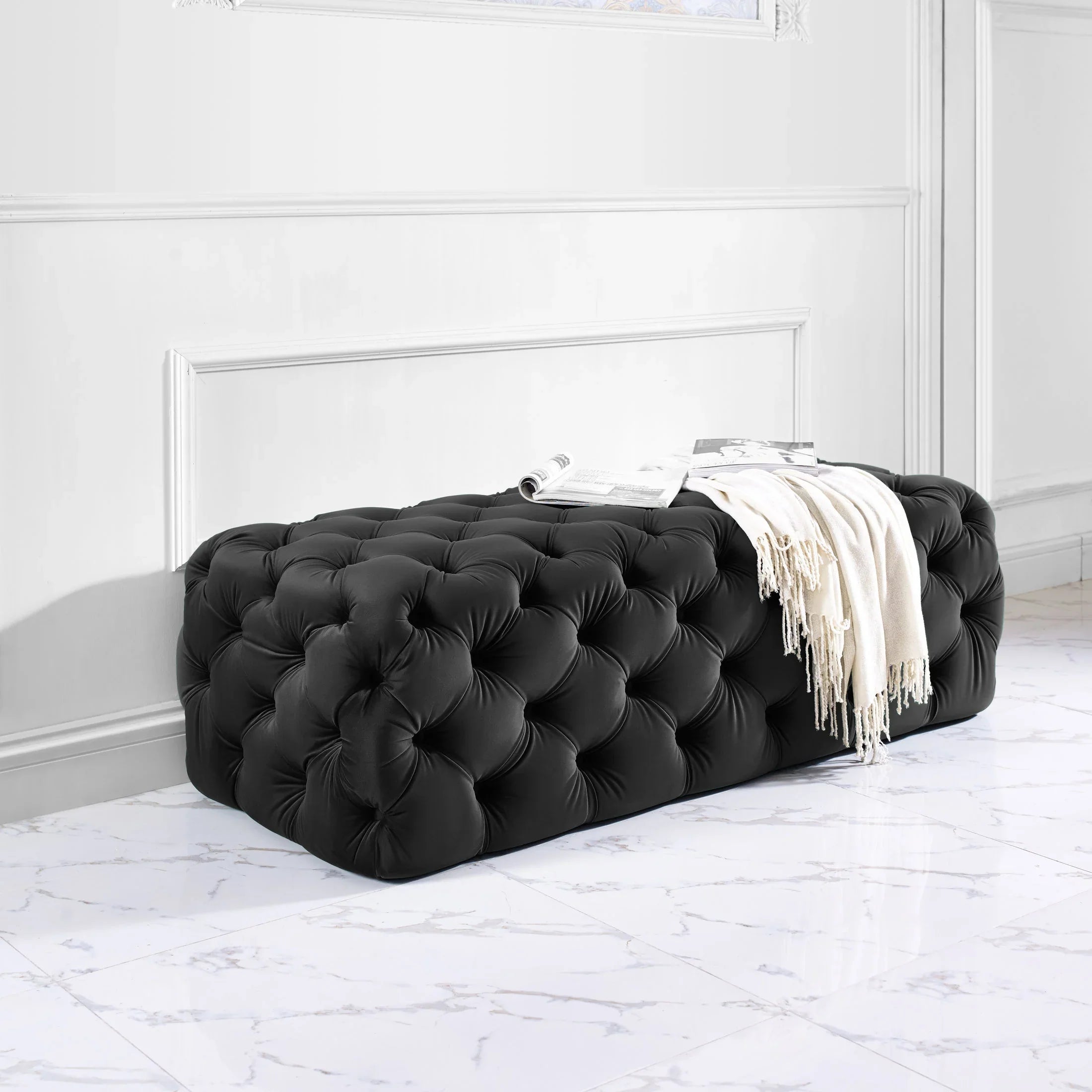 Kaylee 49" Performance Velvet Tufted Jumbo Ottoman