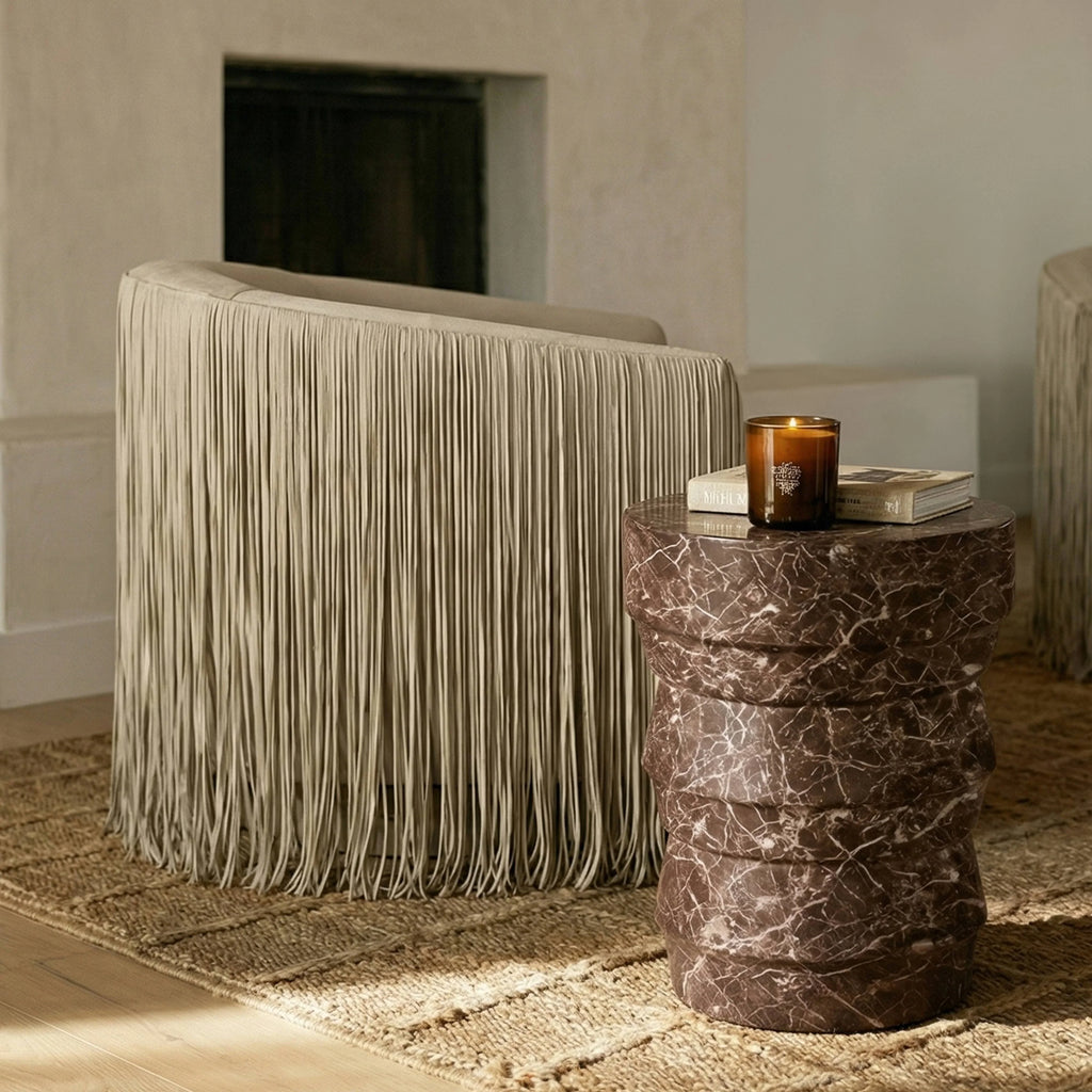 Ayon Faux Red Levanto Marble Indoor/Outdoor Concrete Side Table