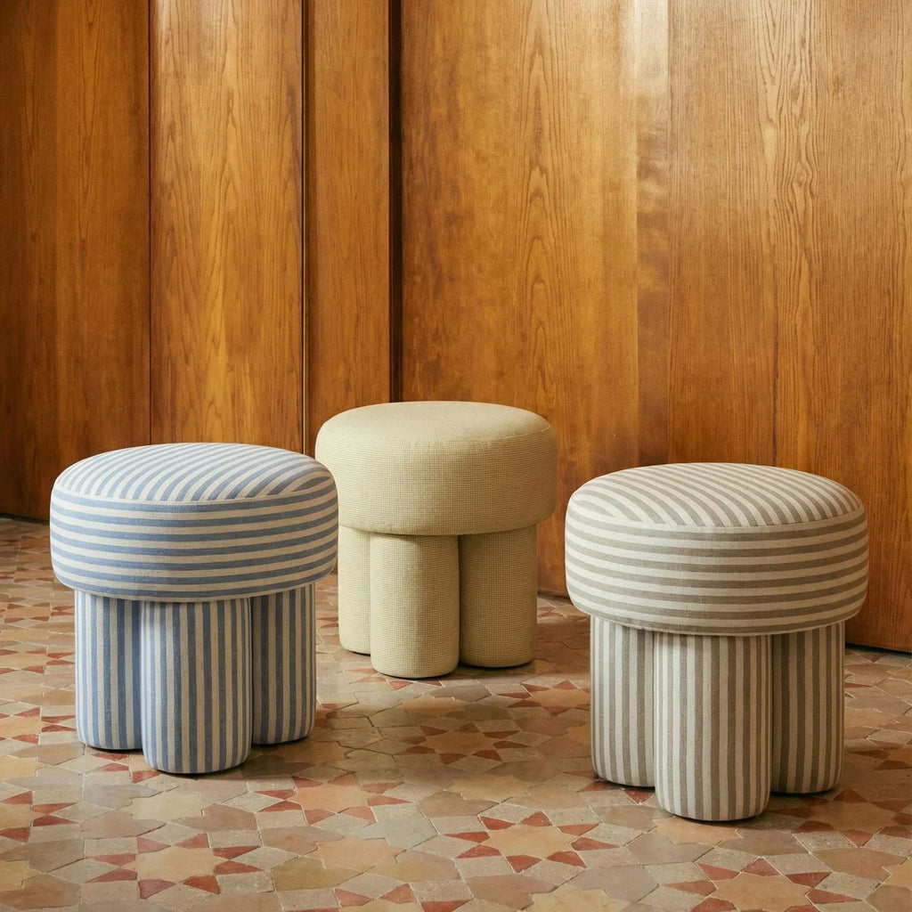 Masha Striped Performance Linen Accent Stool