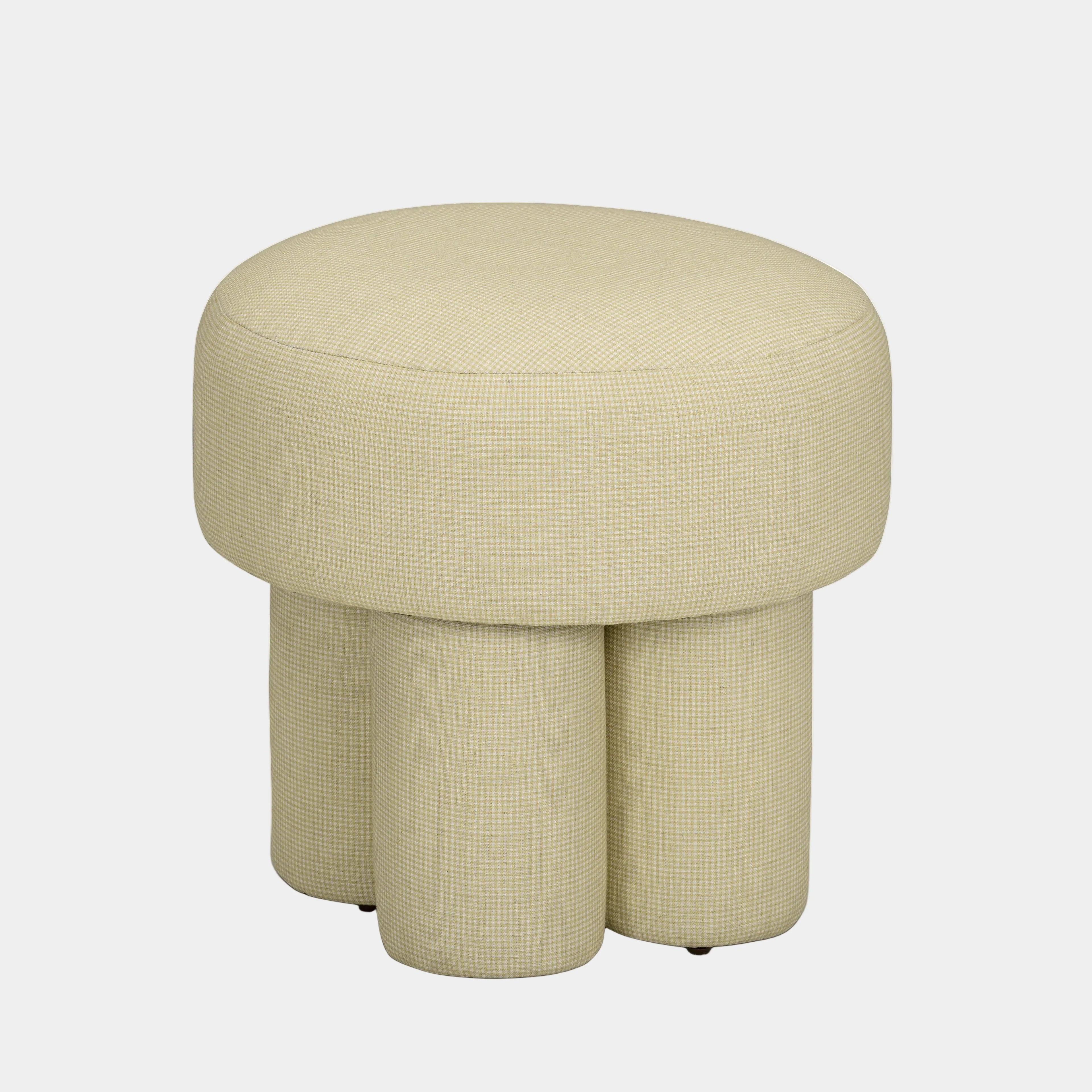 Masha Yellow Gingham Performance Linen Accent Stool