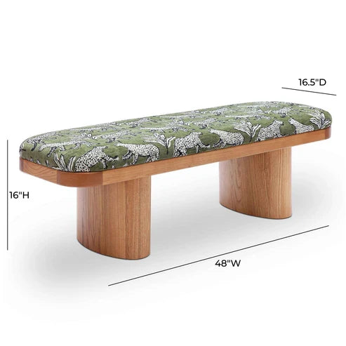 Ollie 48" Olive Green Leopard Jacquard Bench