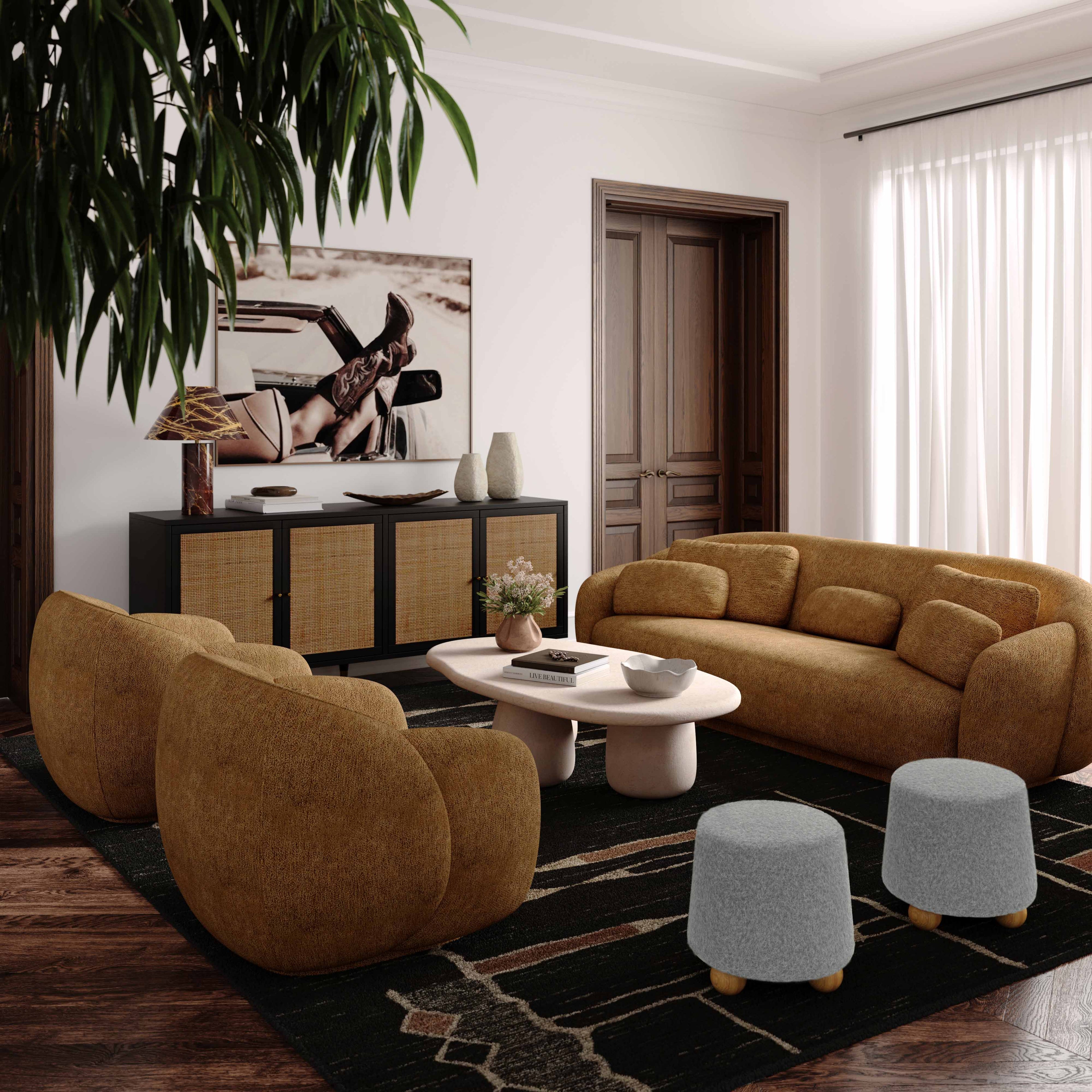 Jaine Contract-Grade Faux Mohair Ottoman