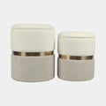Gigi Cream and Tan Chenille Storage Ottoman - Set of 2