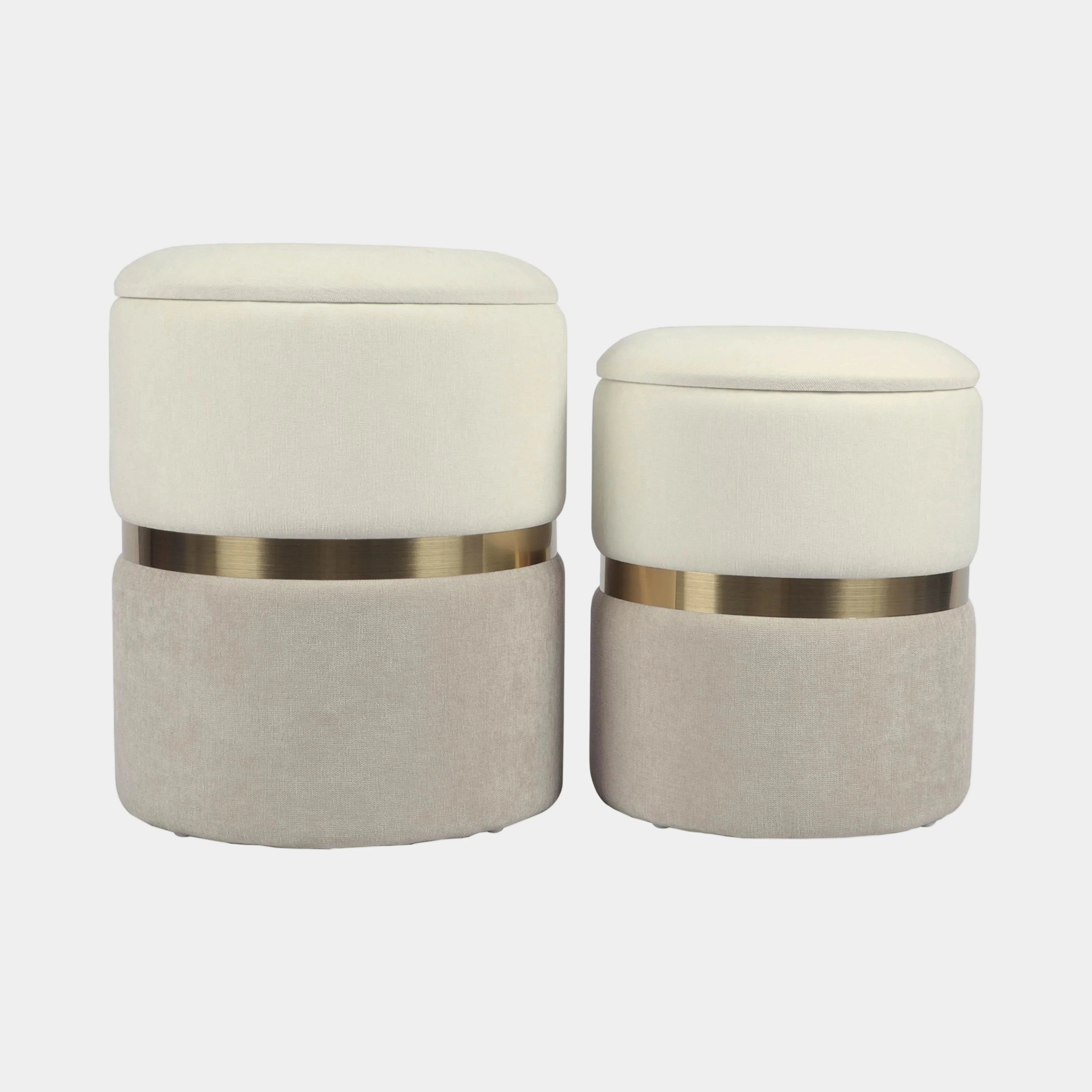 Gigi Cream and Tan Chenille Storage Ottoman - Set of 2
