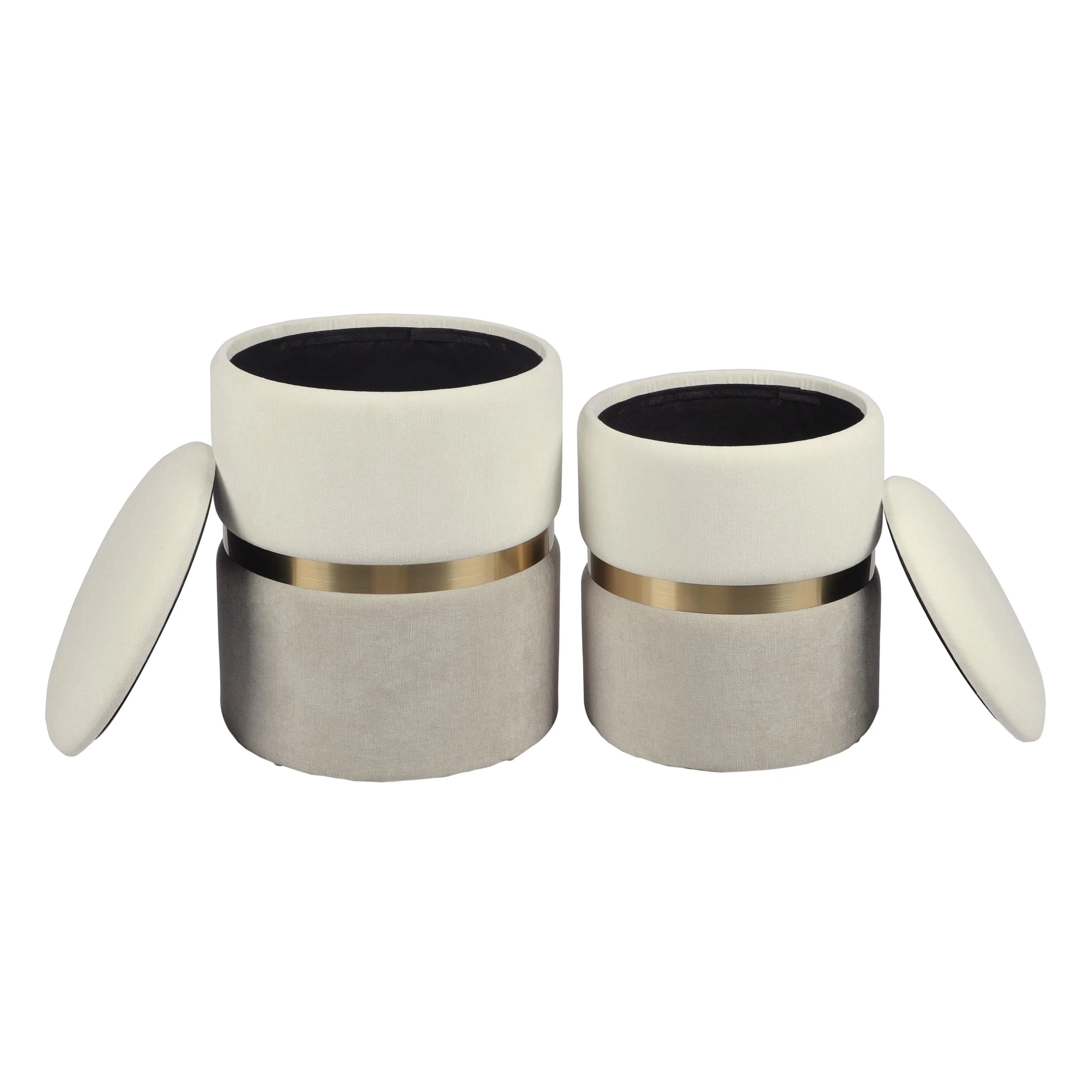 Gigi Cream and Tan Chenille Storage Ottoman - Set of 2