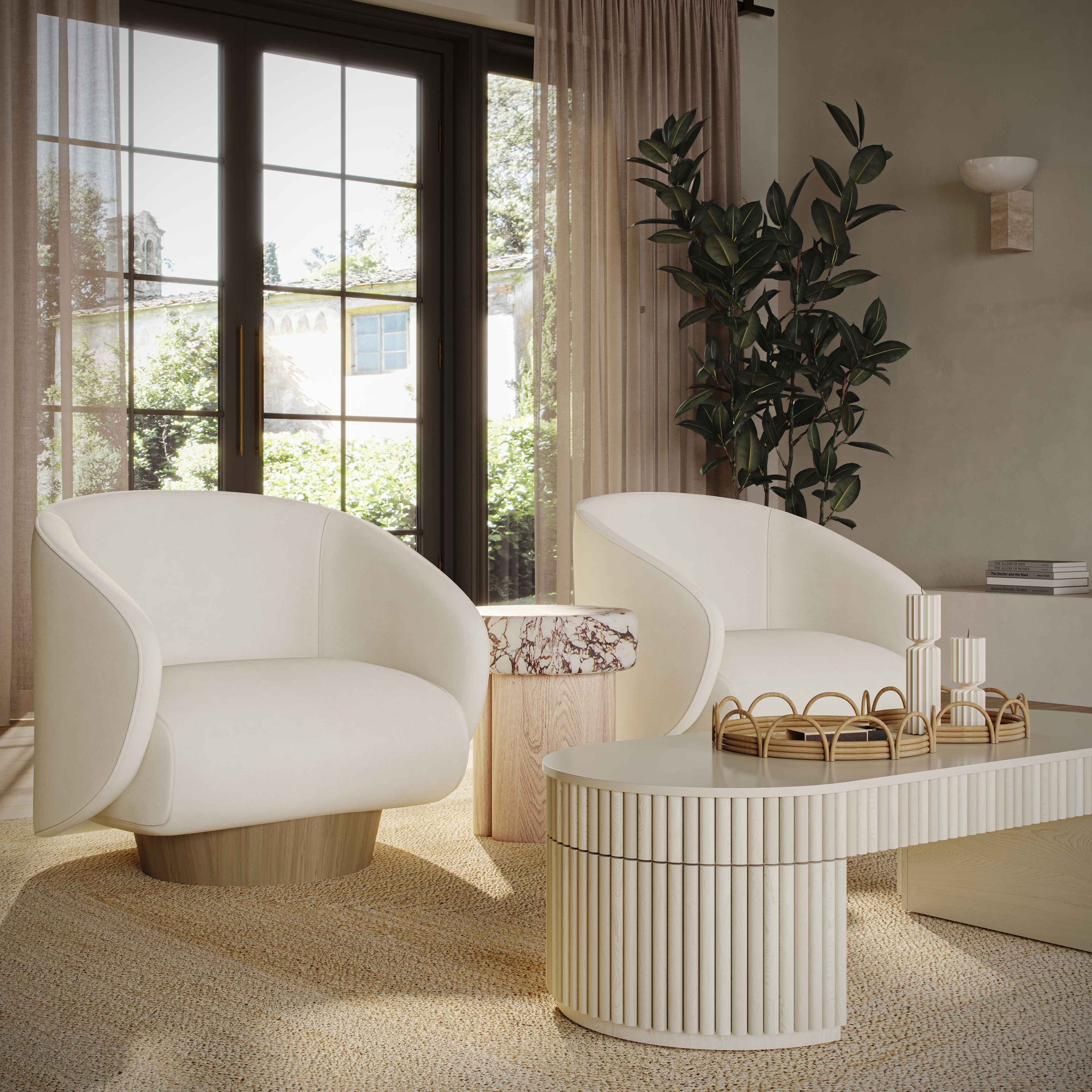 Presley Cream Performance Velvet Swivel Accent Chair