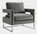 Avery Grey Performance Velvet Accent Chair with Silver Base
