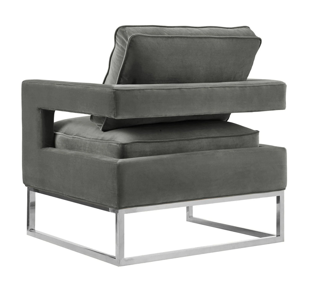 Avery Grey Performance Velvet Accent Chair with Silver Base