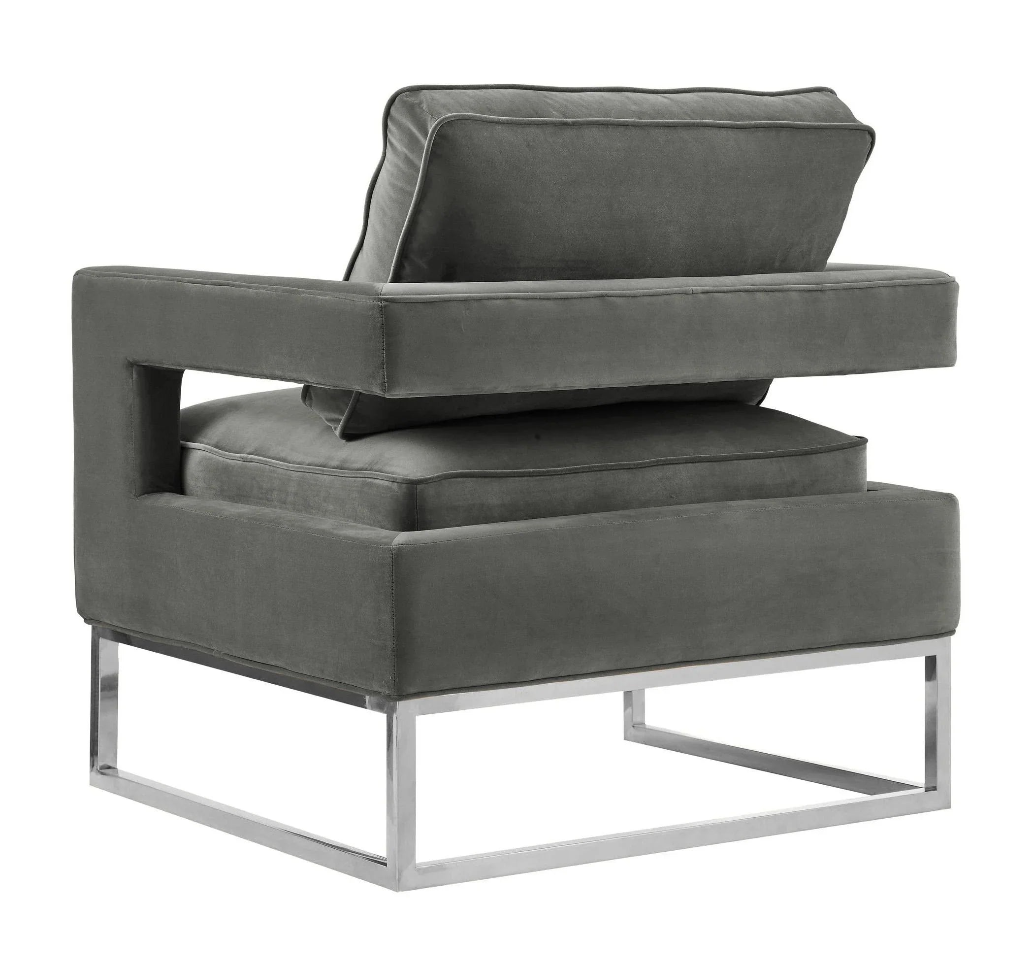 Avery Grey Performance Velvet Accent Chair with Silver Base