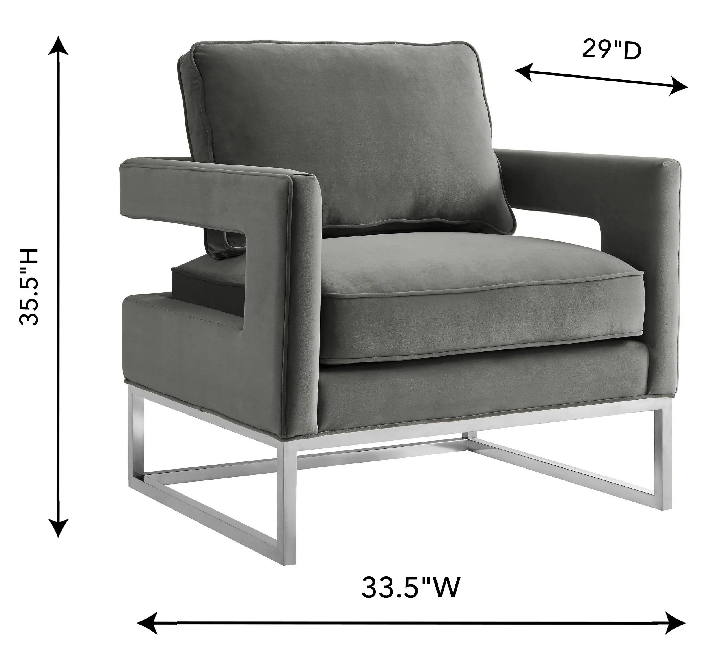 Avery Grey Performance Velvet Accent Chair with Silver Base