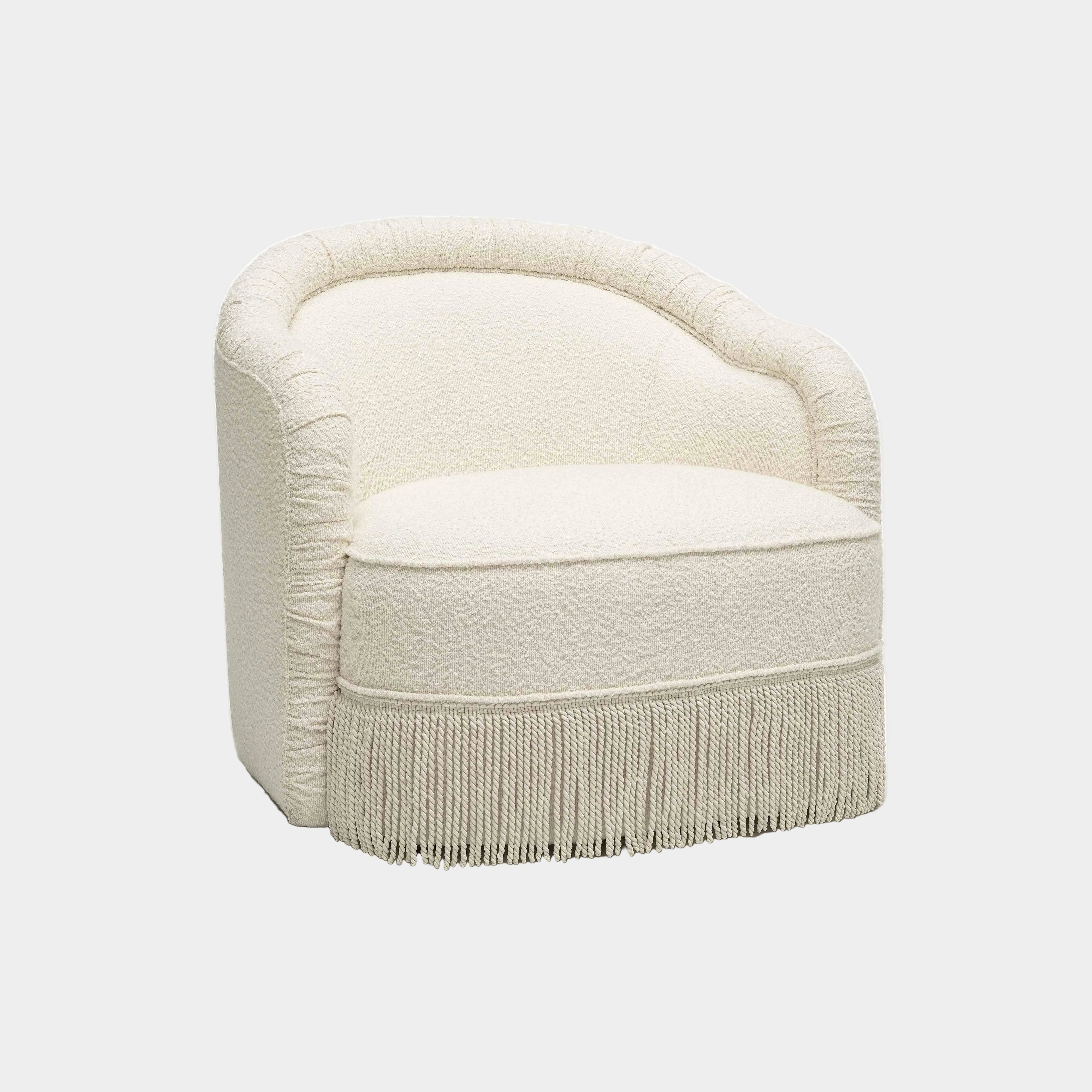 Pamela Cream Performance Boucle Tasseled Lounge Accent Chair
