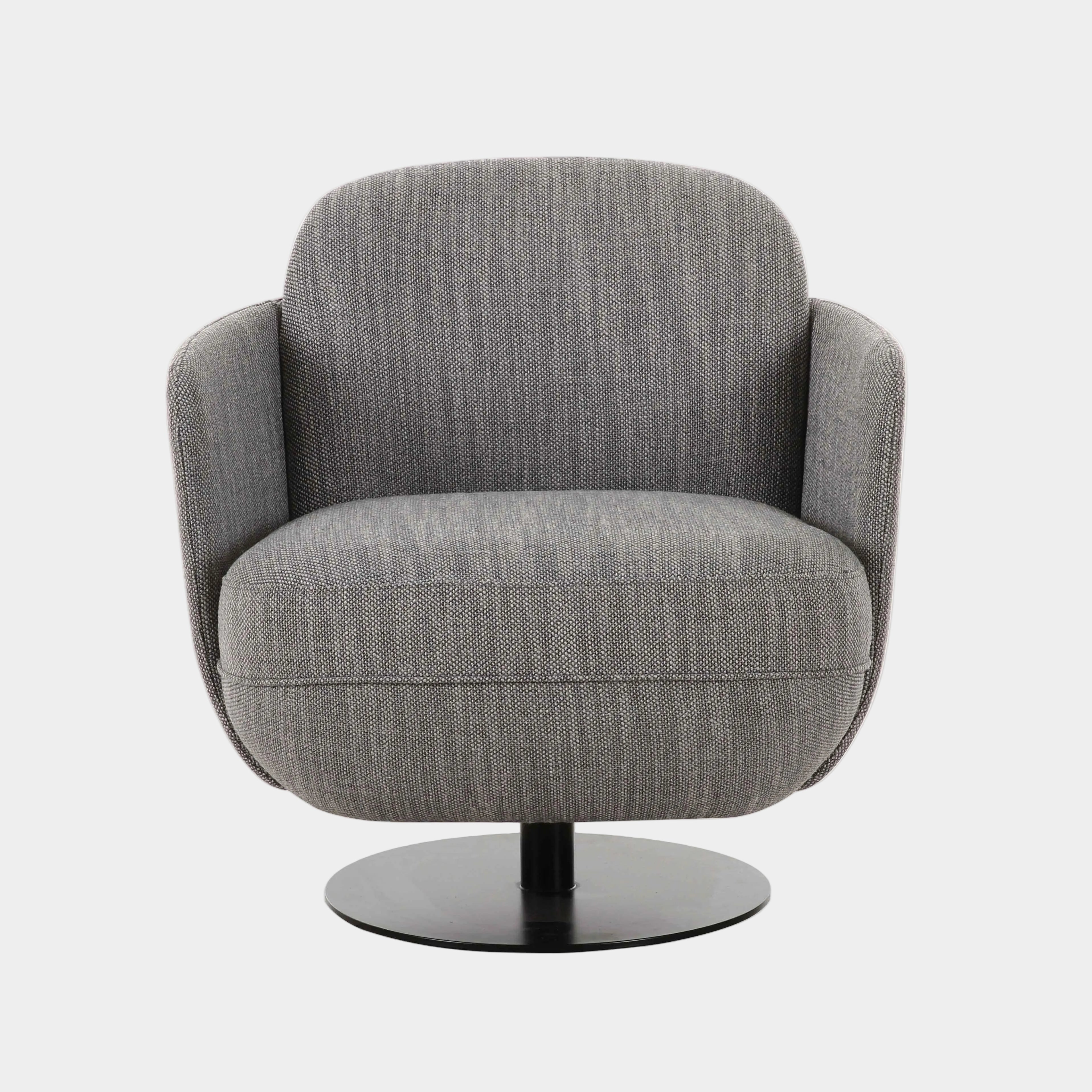 Solange Grey Textured Contract-Grade Weave Fabric Swivel Accent Chair