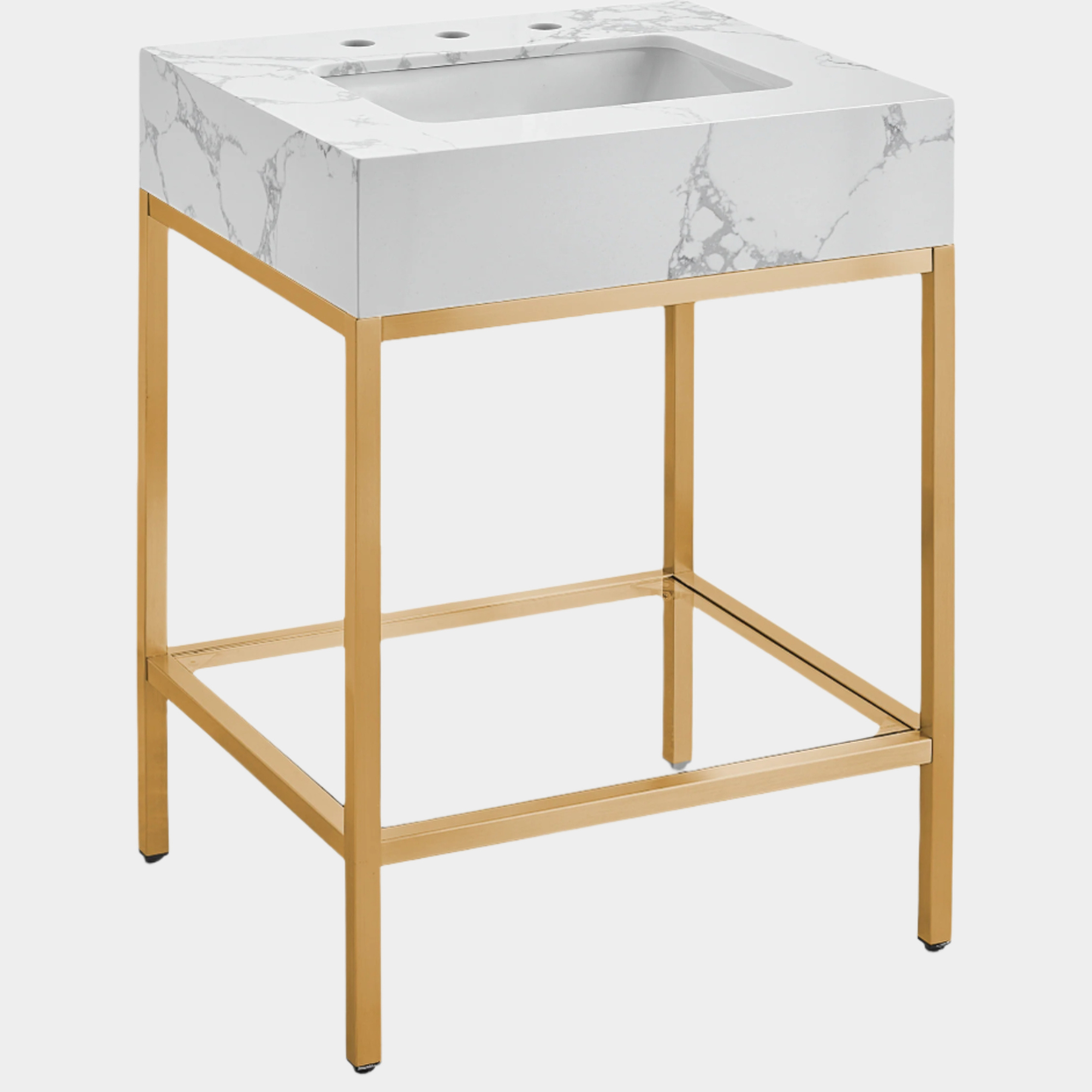 Marmo Engineered Stone Top, Brushed Gold And Glass Base Vanity