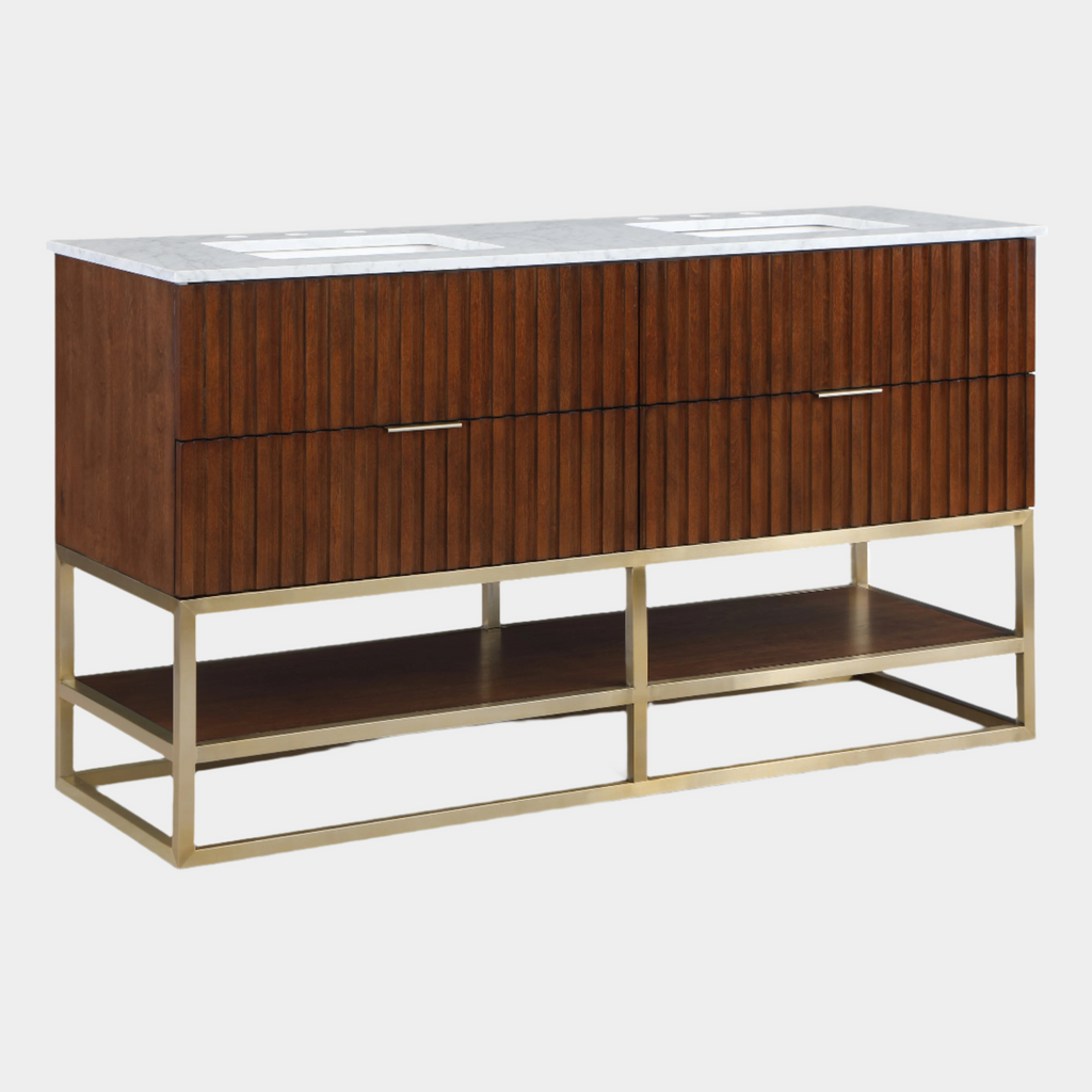 Monad 60" Genuine Marble Top, Steel And Glass Base Vanity