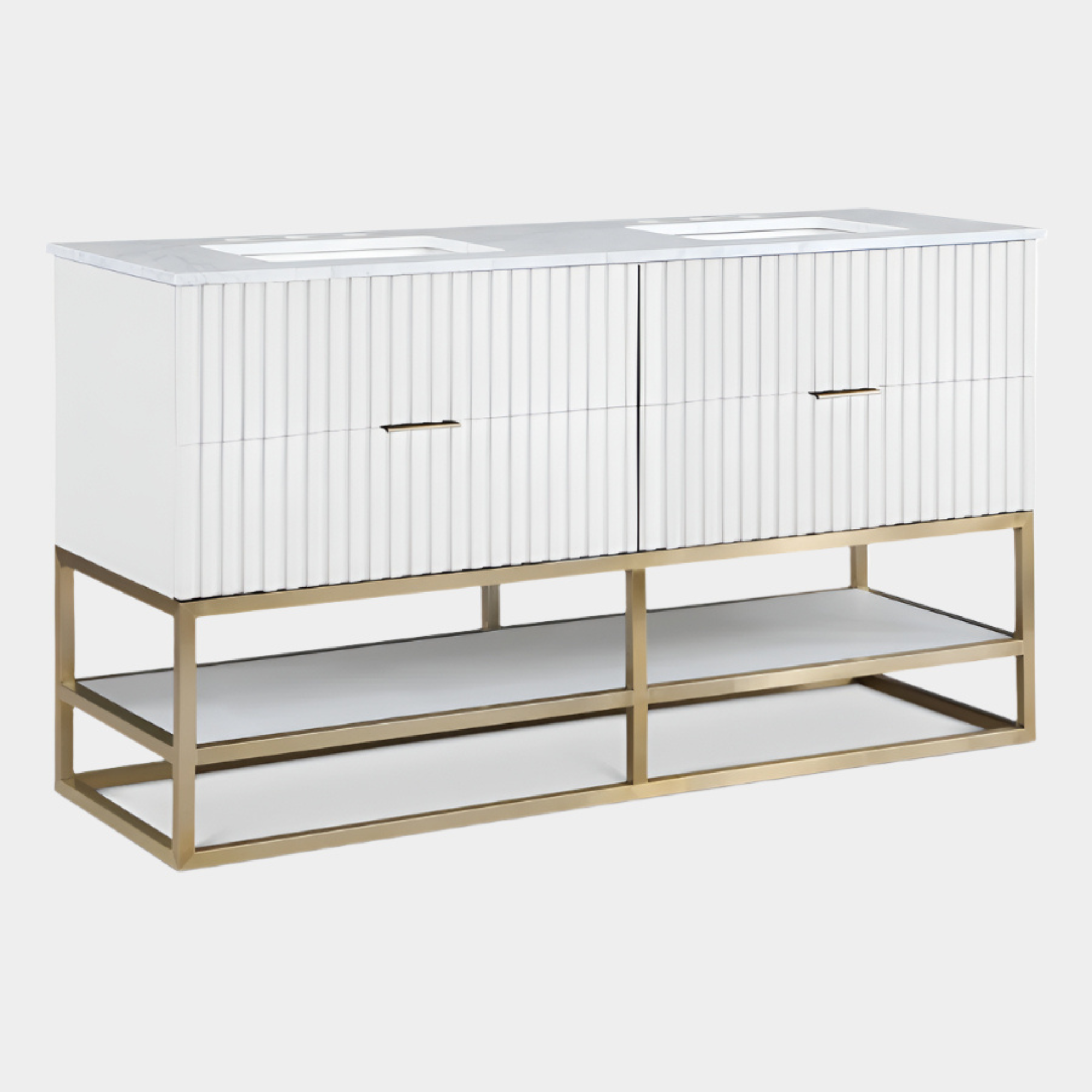 Monad 60" Genuine Marble Top, Steel And Glass Base Vanity