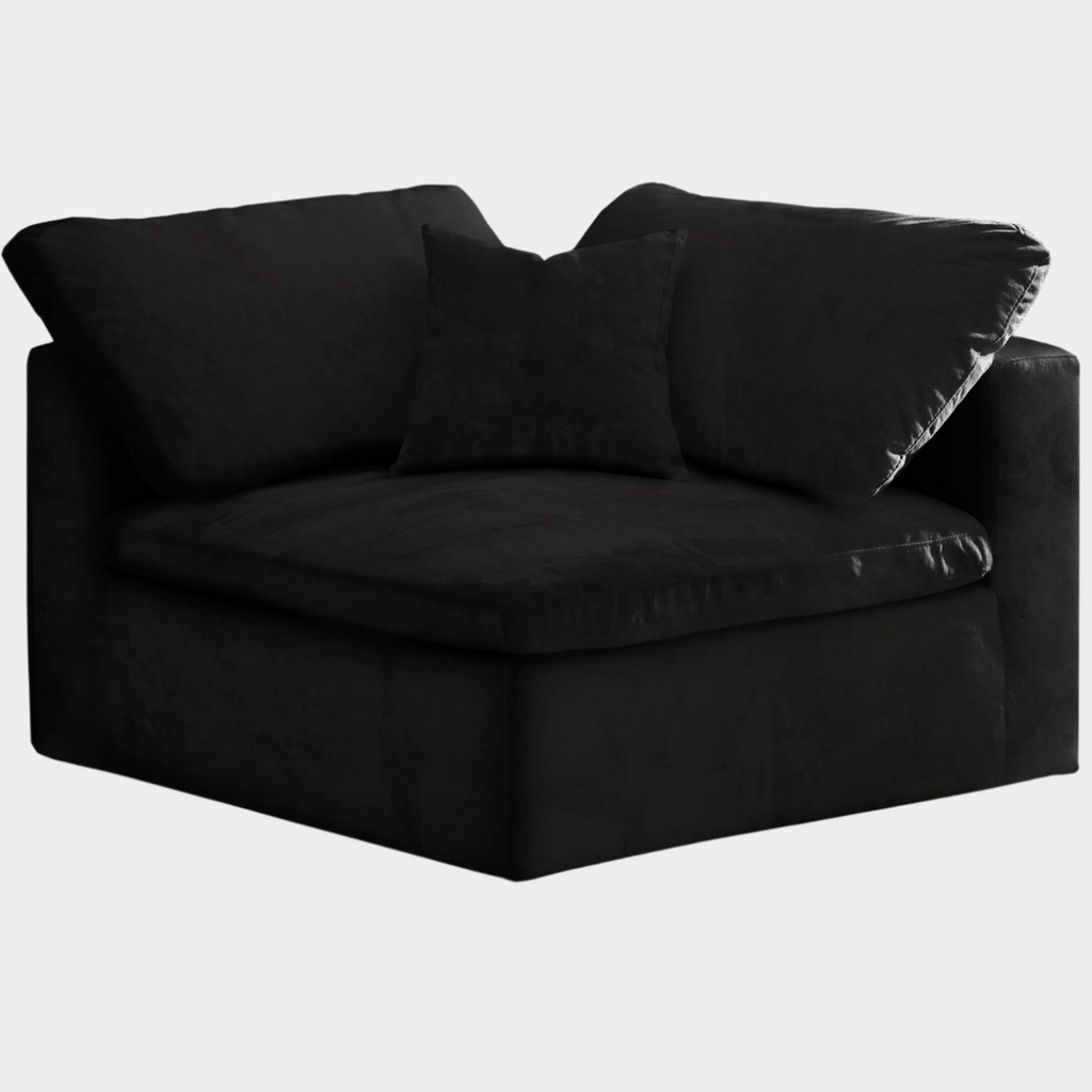 Cozy Velvet Upholstered Overstuffed Fiber Filled Comfort Comfort Corner Modular Chair
