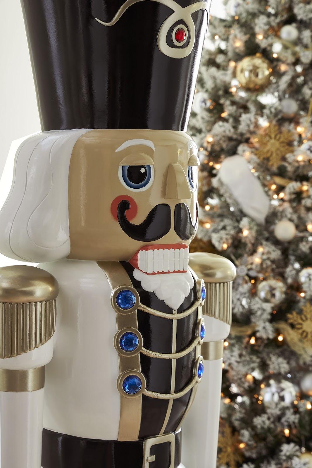 Nutcracker Soldier Sculpture 6ft, Black, White, and Gold
