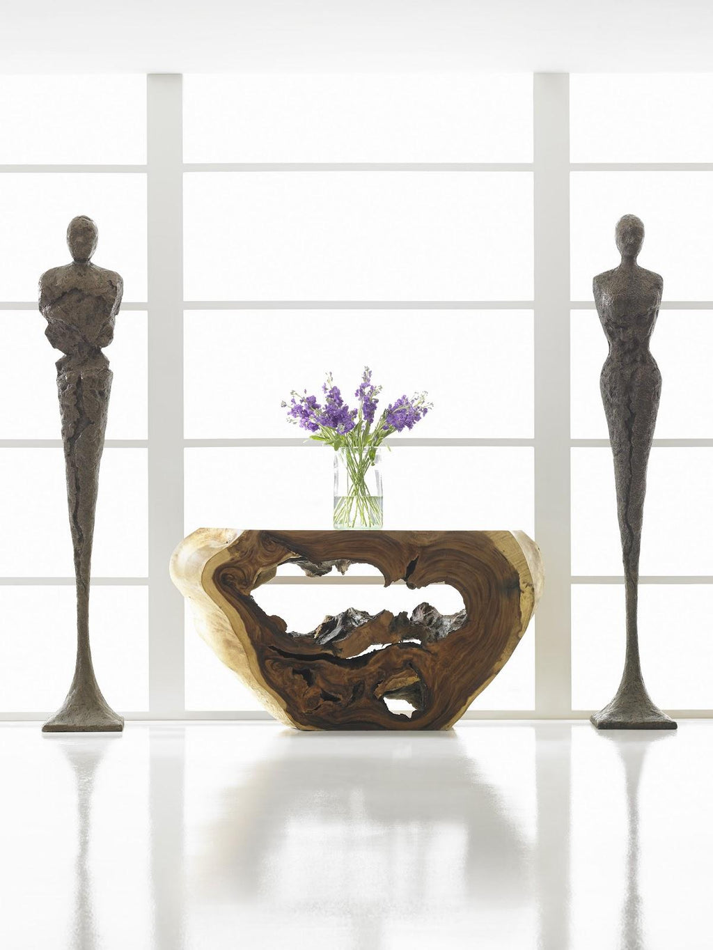 Tall Chiseled Female Sculpture, Resin, Bronze Finish