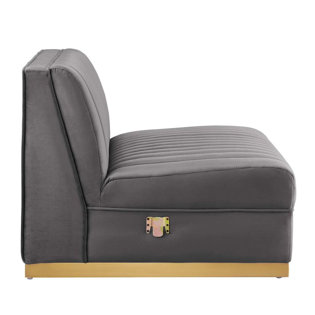 Sanguine 5-Piece Channel Tufted Performance Velvet Right-Facing Modular Sectional Sofa in Gray