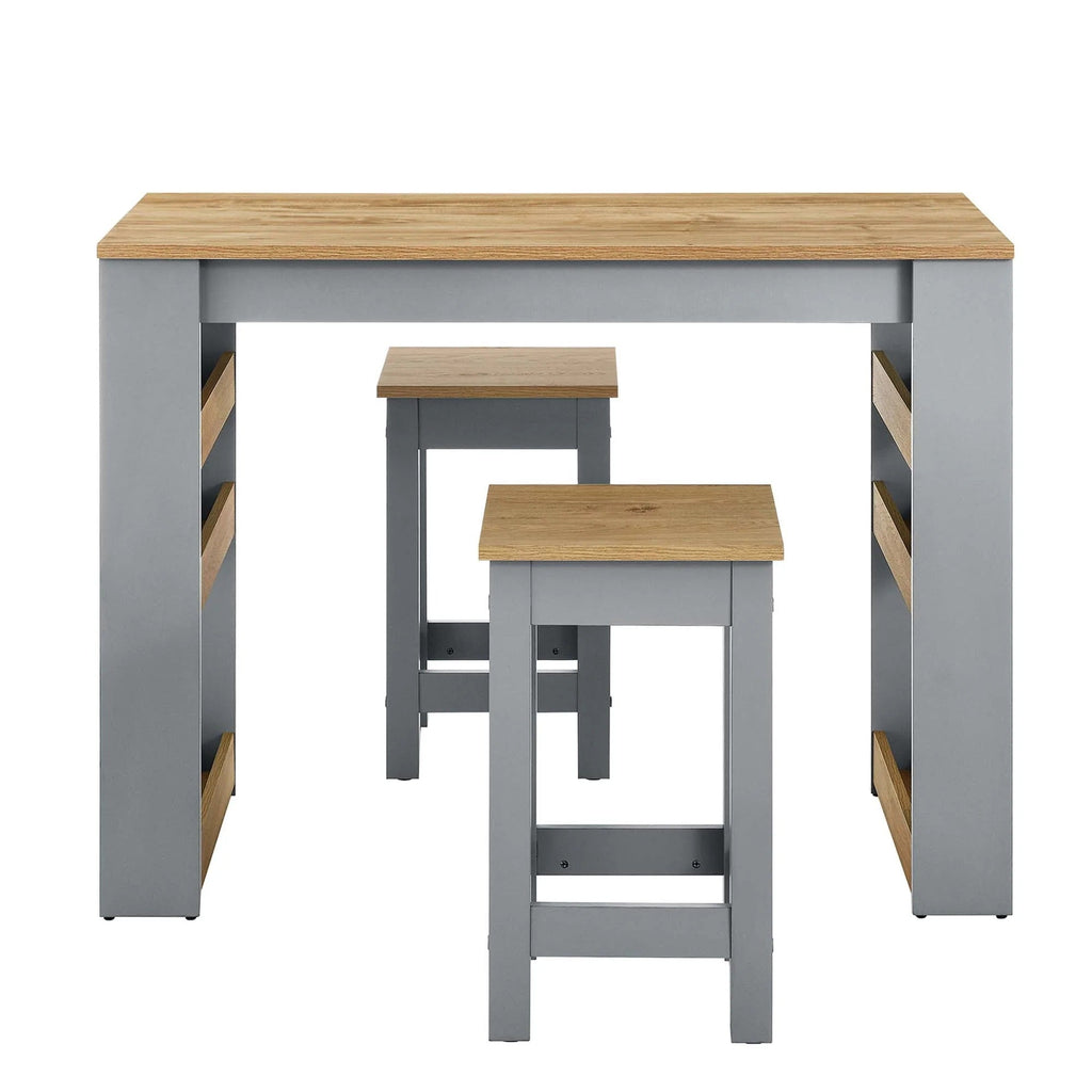 Galley 3-Piece Kitchen Island and Stool Set in Oak Gray