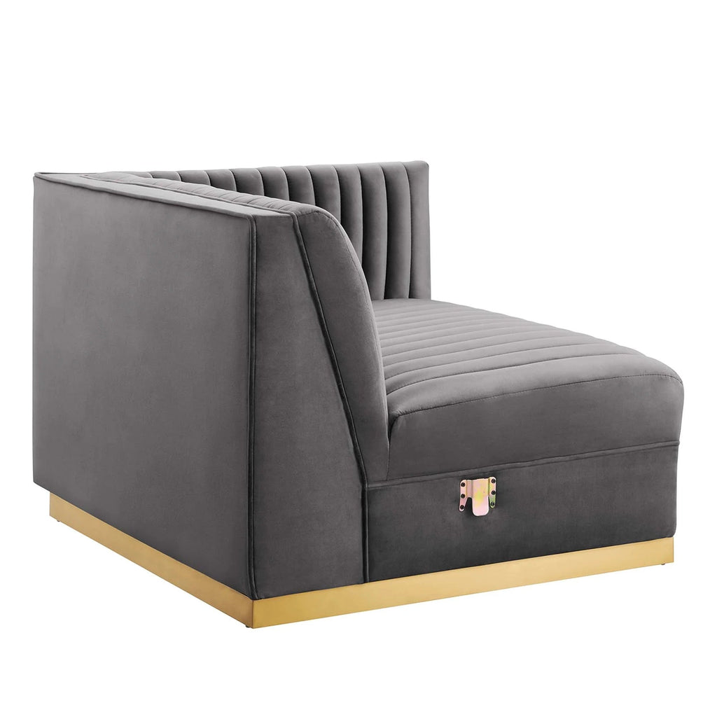 Sanguine 7-Piece Channel Tufted Performance Velvet Right-Facing Modular Sectional Sofa in Gray