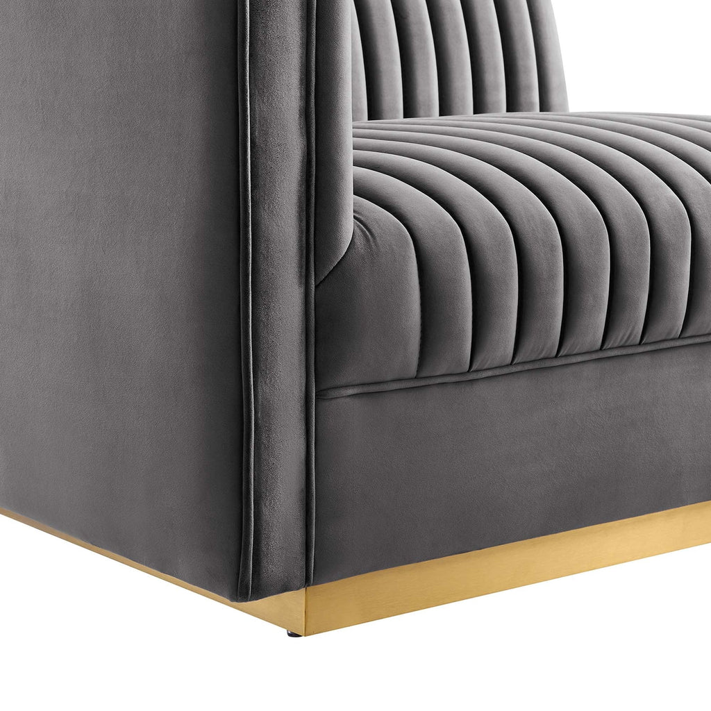 Sanguine 4-Piece Channel Tufted Performance Velvet Right-Facing Modular Sectional Sofa in Gray