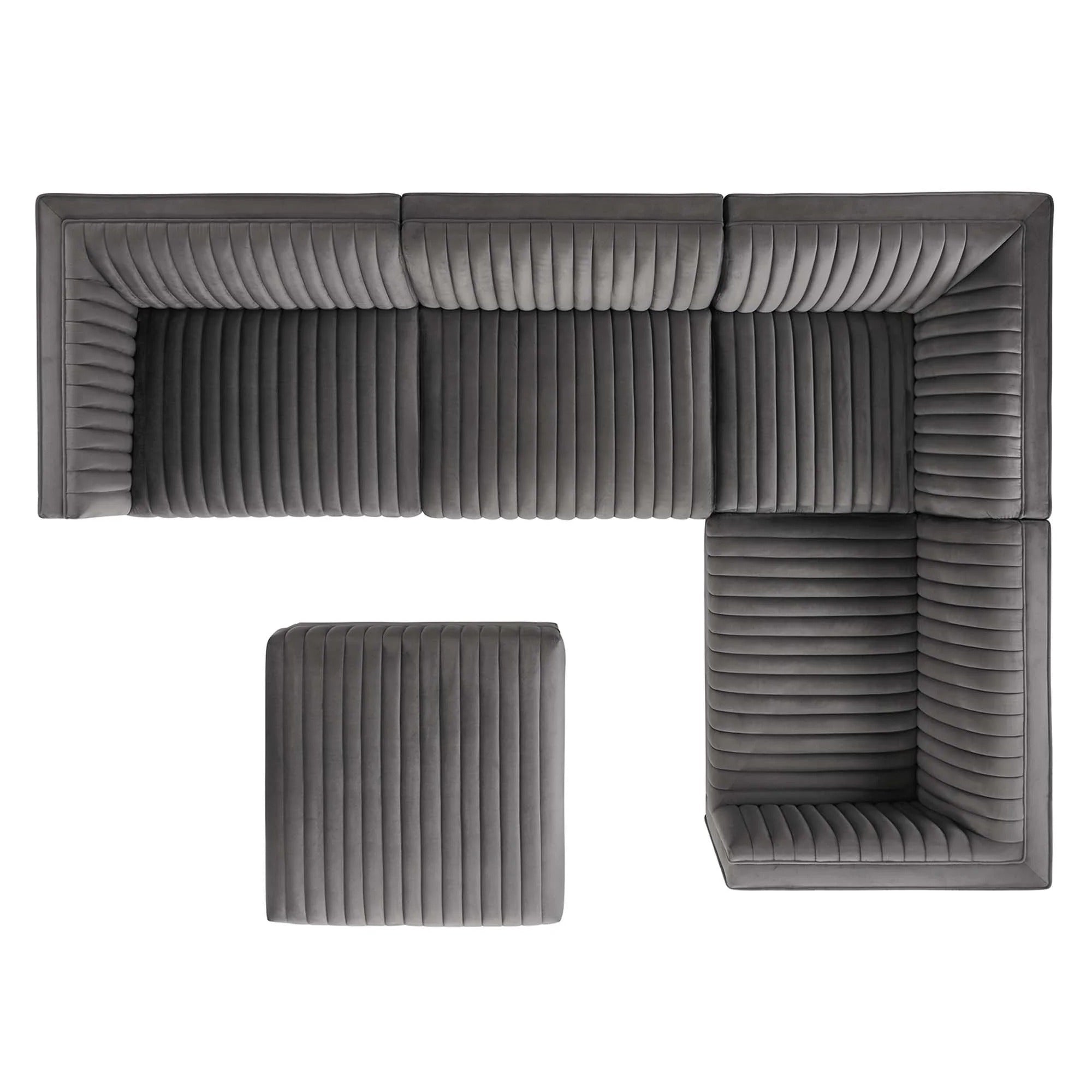 Sanguine 5-Piece Channel Tufted Performance Velvet Right-Facing Modular Sectional Sofa in Gray