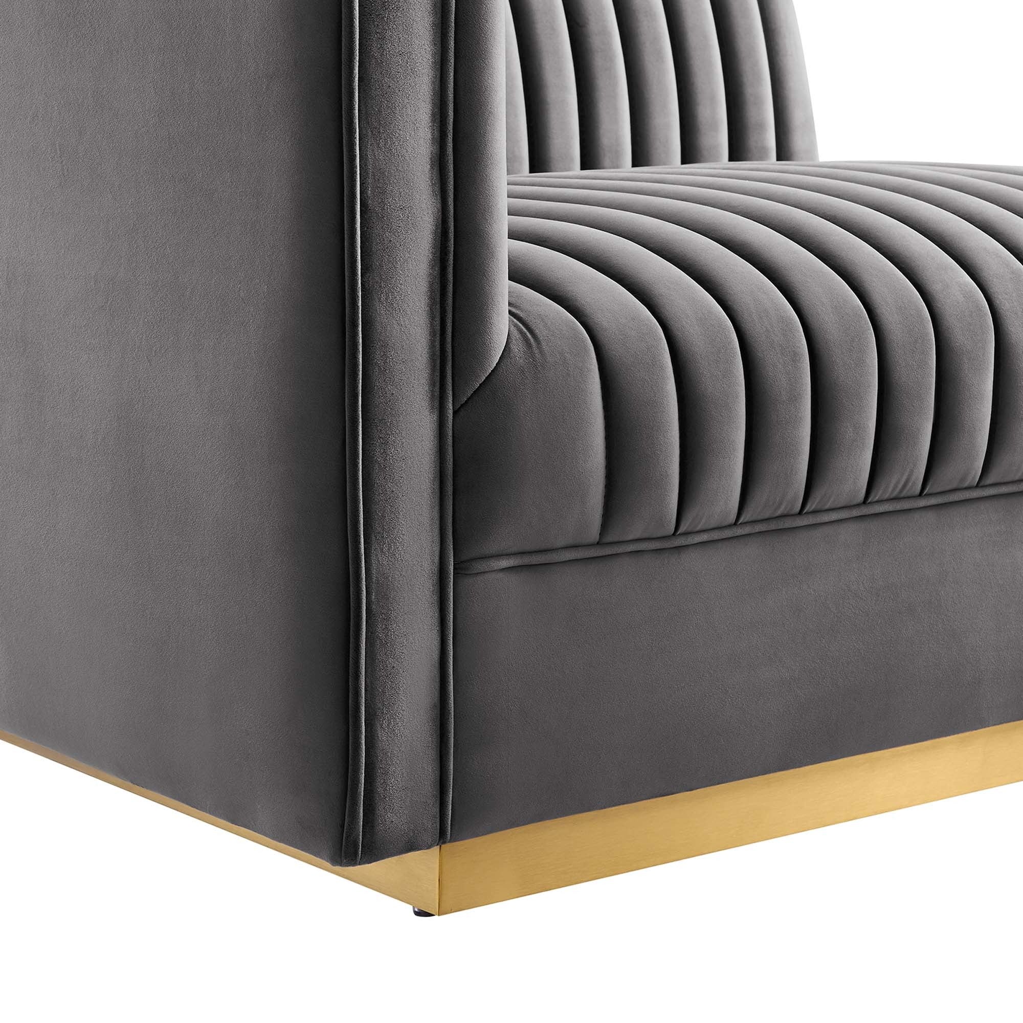 Sanguine 7-Piece Channel Tufted Performance Velvet Right-Facing Modular Sectional Sofa in Gray