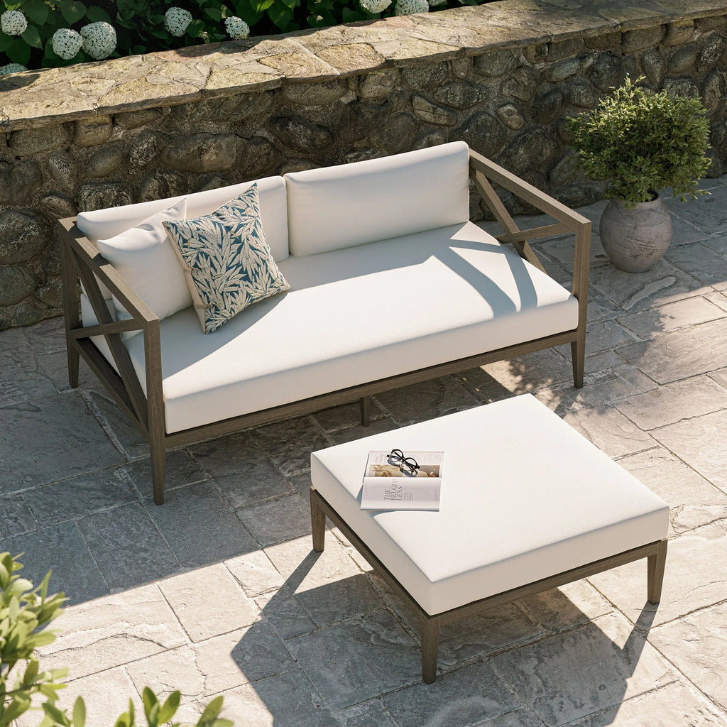 Northlake Outdoor Teak Wood Loveseat and Ottoman Set