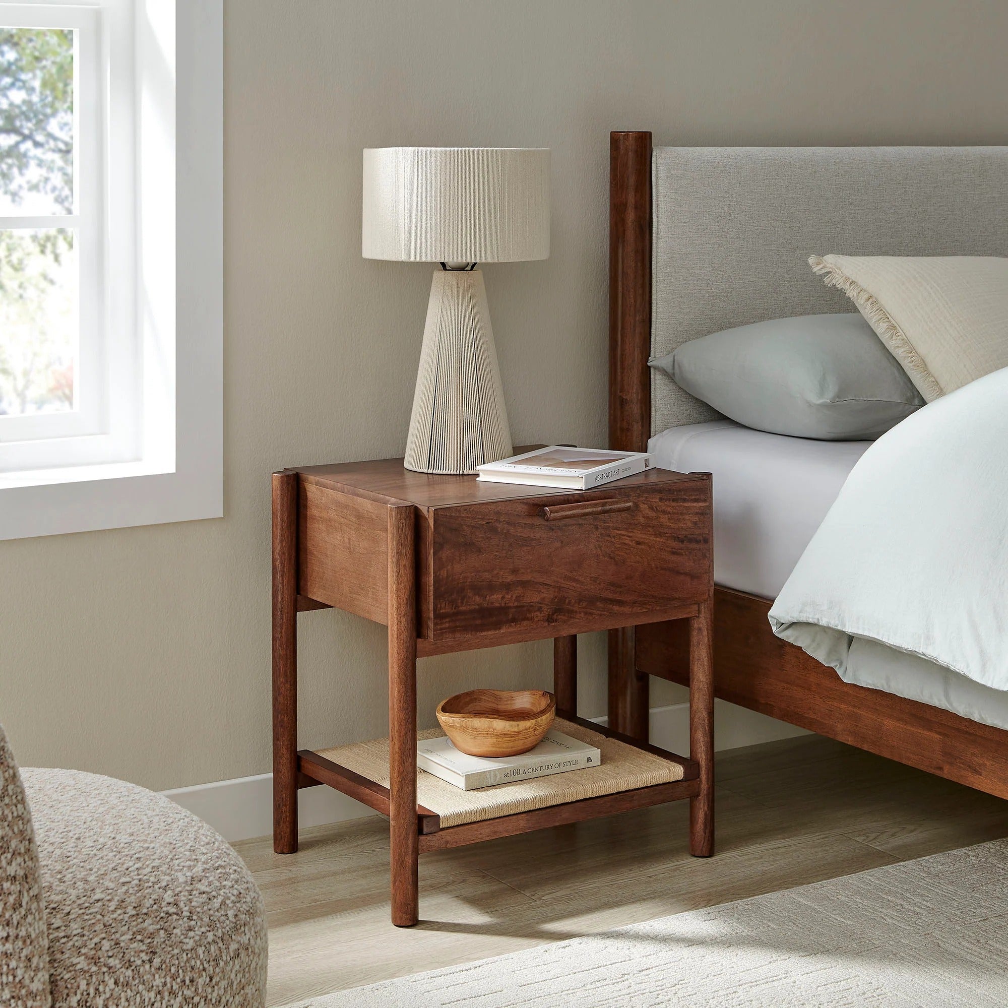 Oswin 1-Drawer Wood Nightstand in Walnut