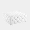 Amour Tufted Button Large Square Faux Leather Ottoman in White