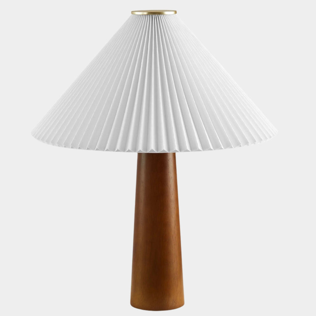 Jessica Wooden Base Table Lamp With Pleated Fabric Shade in Walnut