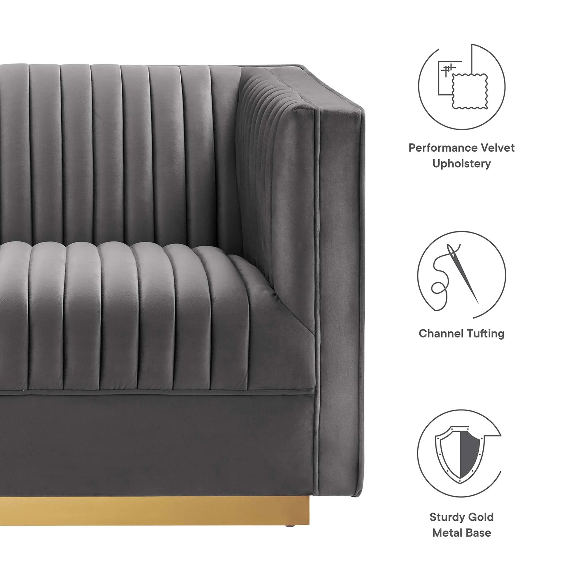 Sanguine 7-Piece Channel Tufted Performance Velvet Right-Facing Modular Sectional Sofa in Gray