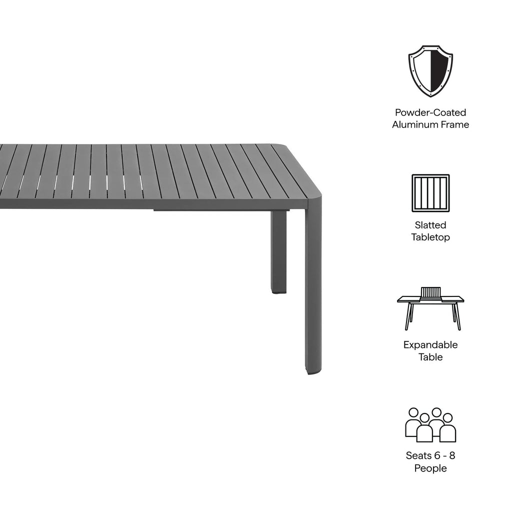 Tahoe Outdoor Patio Aluminum Extendable Dining Table in Gray