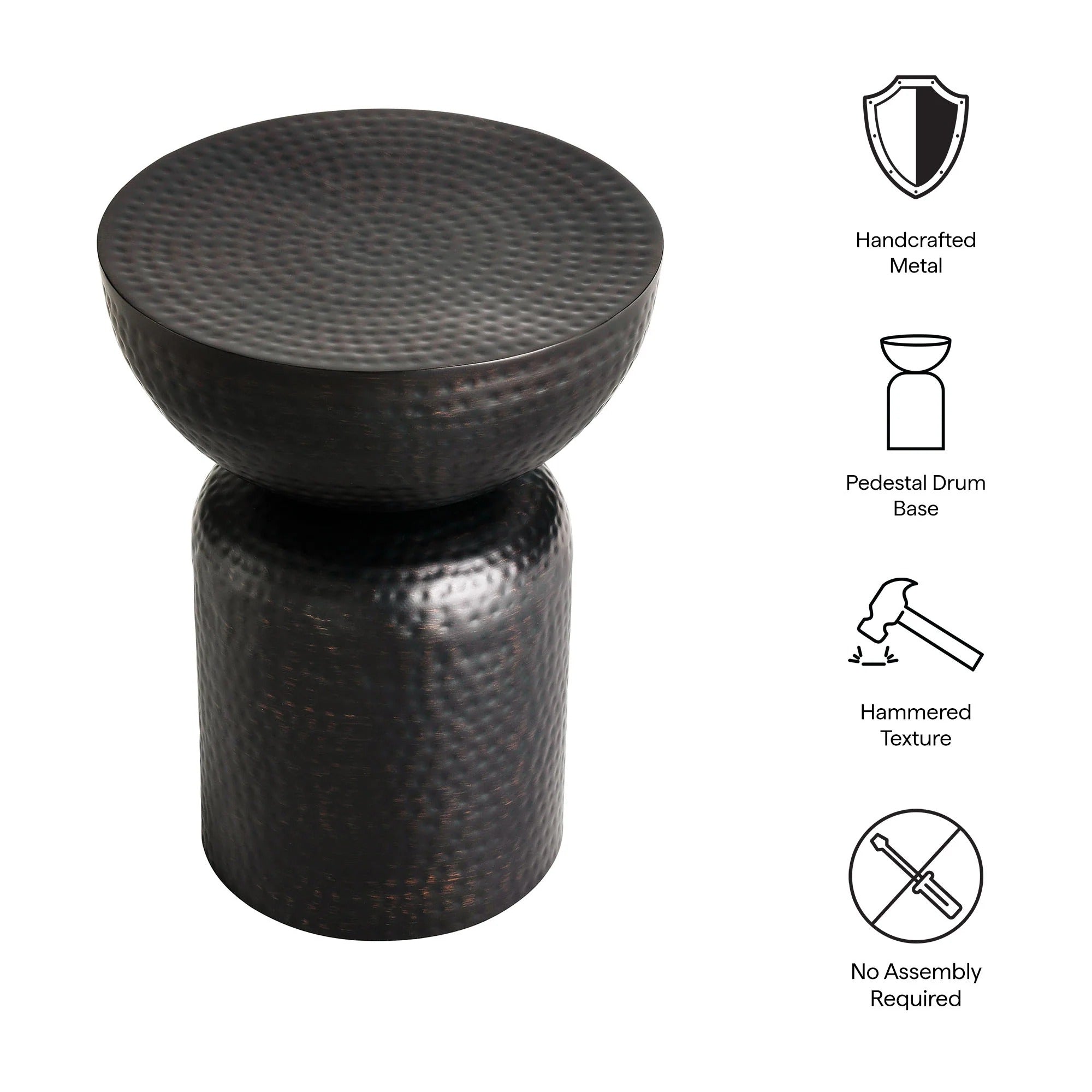 Mella Metal Hammered Side Table in Black