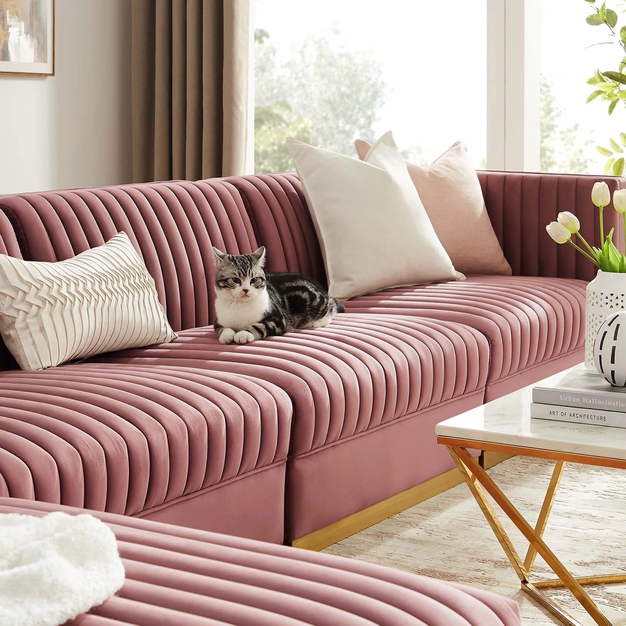 Sanguine 5-Piece Channel Tufted Performance Velvet Modular Sectional Sofa
