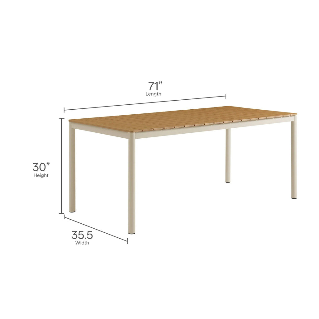 Finn Outdoor Patio Aluminum Faux Wood Dining Set with Benches in Natural