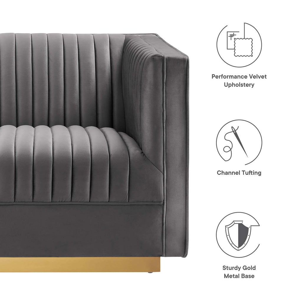 Sanguine 4-Piece Channel Tufted Performance Velvet Right-Facing Modular Sectional Sofa in Gray