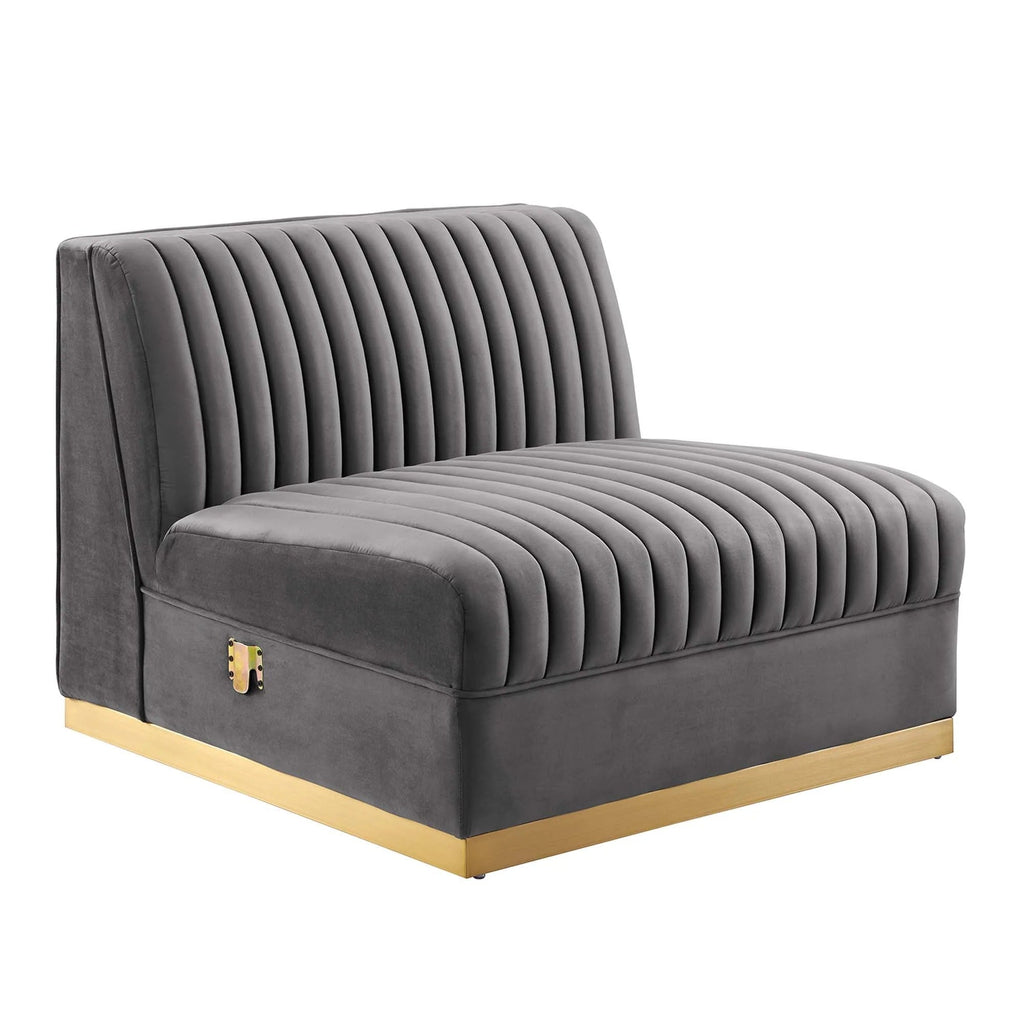 Sanguine 5-Piece Channel Tufted Performance Velvet Right-Facing Modular Sectional Sofa in Gray