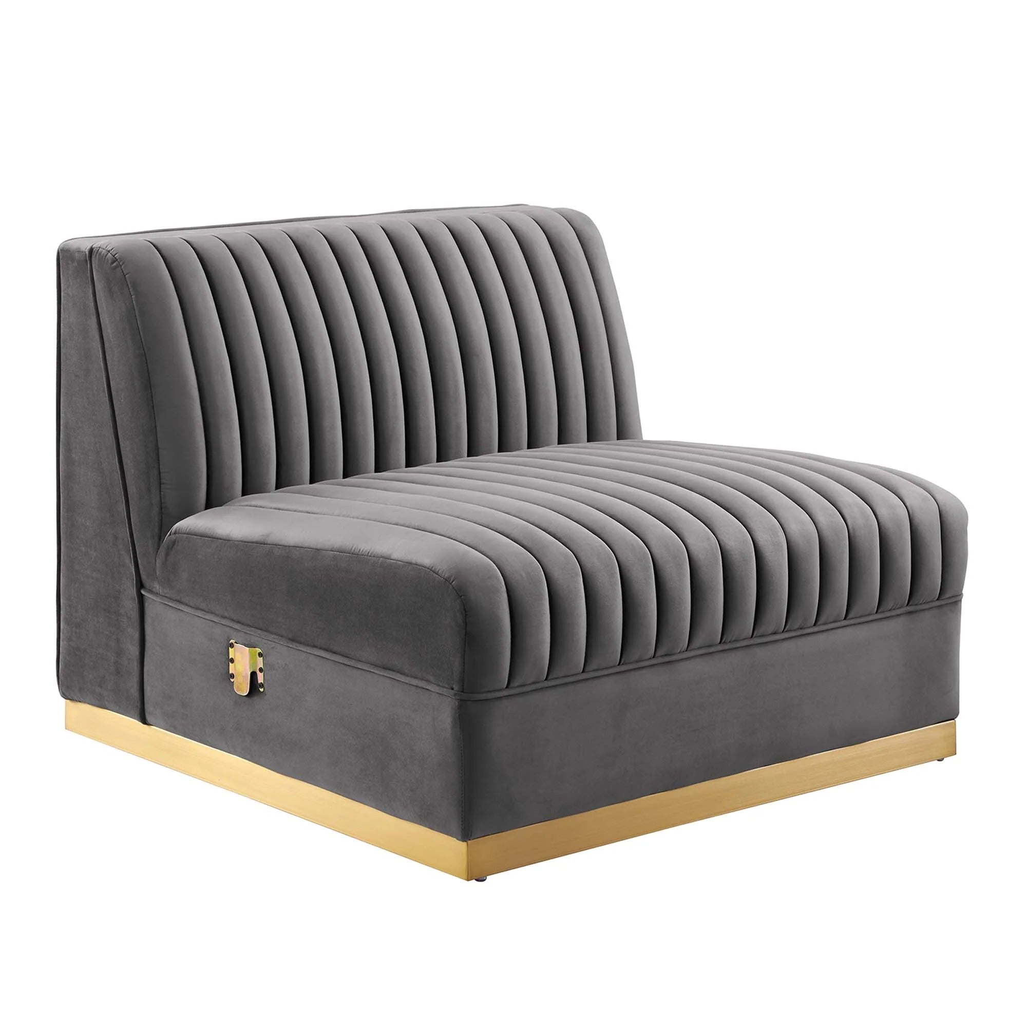 Sanguine 5-Piece Channel Tufted Performance Velvet Right-Facing Modular Sectional Sofa in Gray