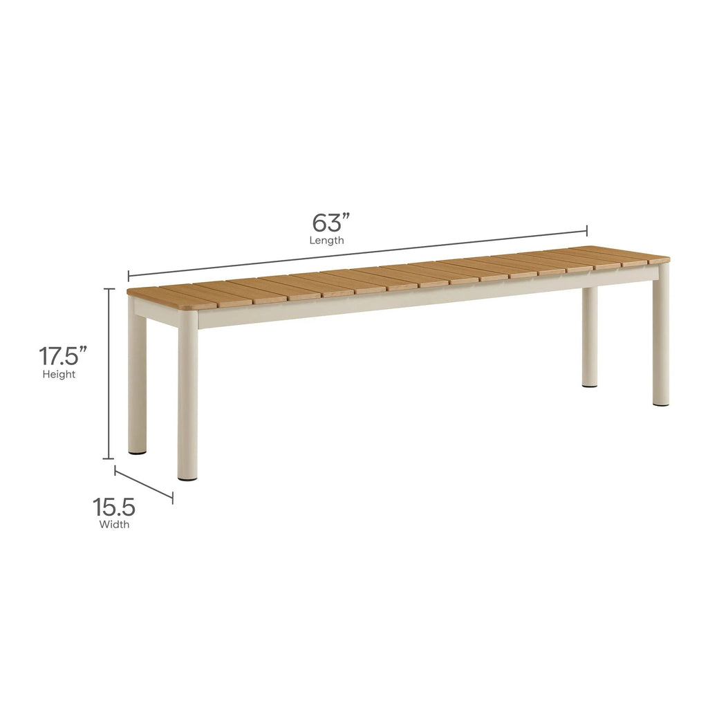 Finn Outdoor Patio Aluminum Faux Wood Dining Set with Benches in Natural
