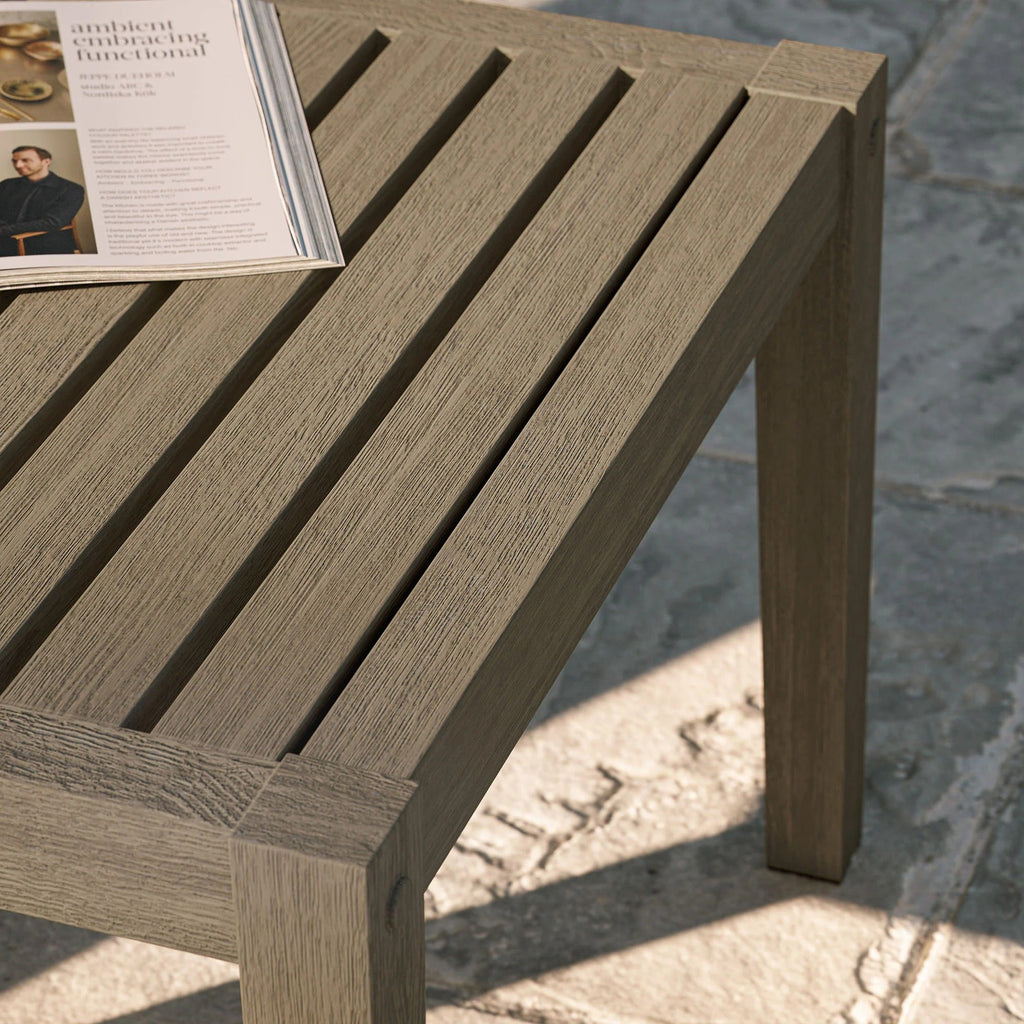 Northlake Square Outdoor Patio Teak Side Table in Weathered Gray