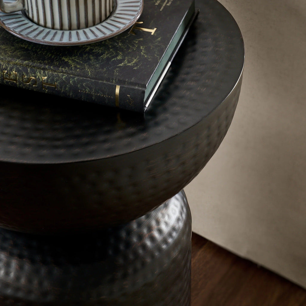 Mella Metal Hammered Side Table in Black