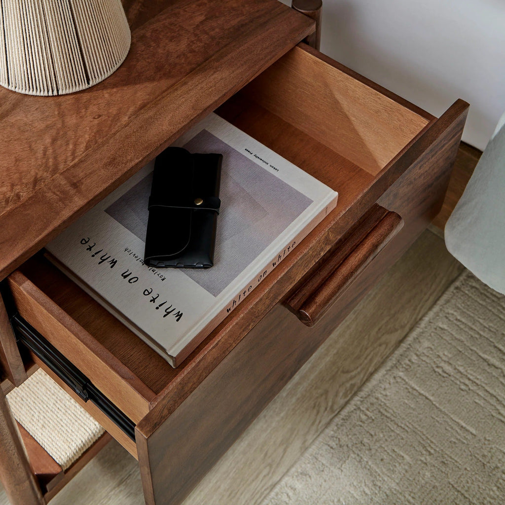 Oswin 1-Drawer Wood Nightstand in Walnut