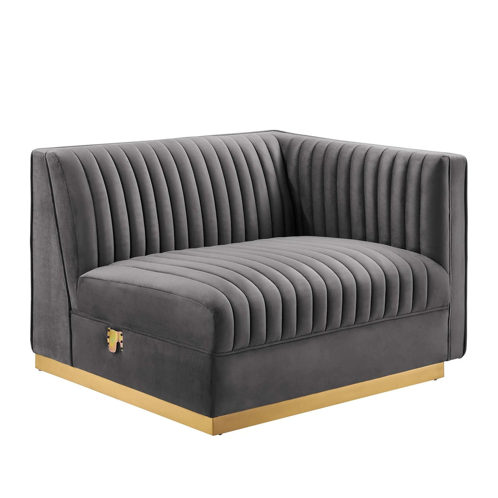Sanguine 5-Piece Channel Tufted Performance Velvet Right-Facing Modular Sectional Sofa in Gray