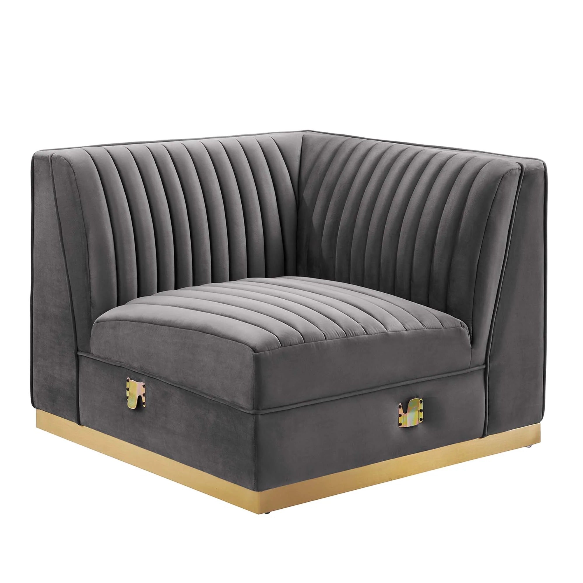 Sanguine 5-Piece Channel Tufted Performance Velvet Right-Facing Modular Sectional Sofa in Gray